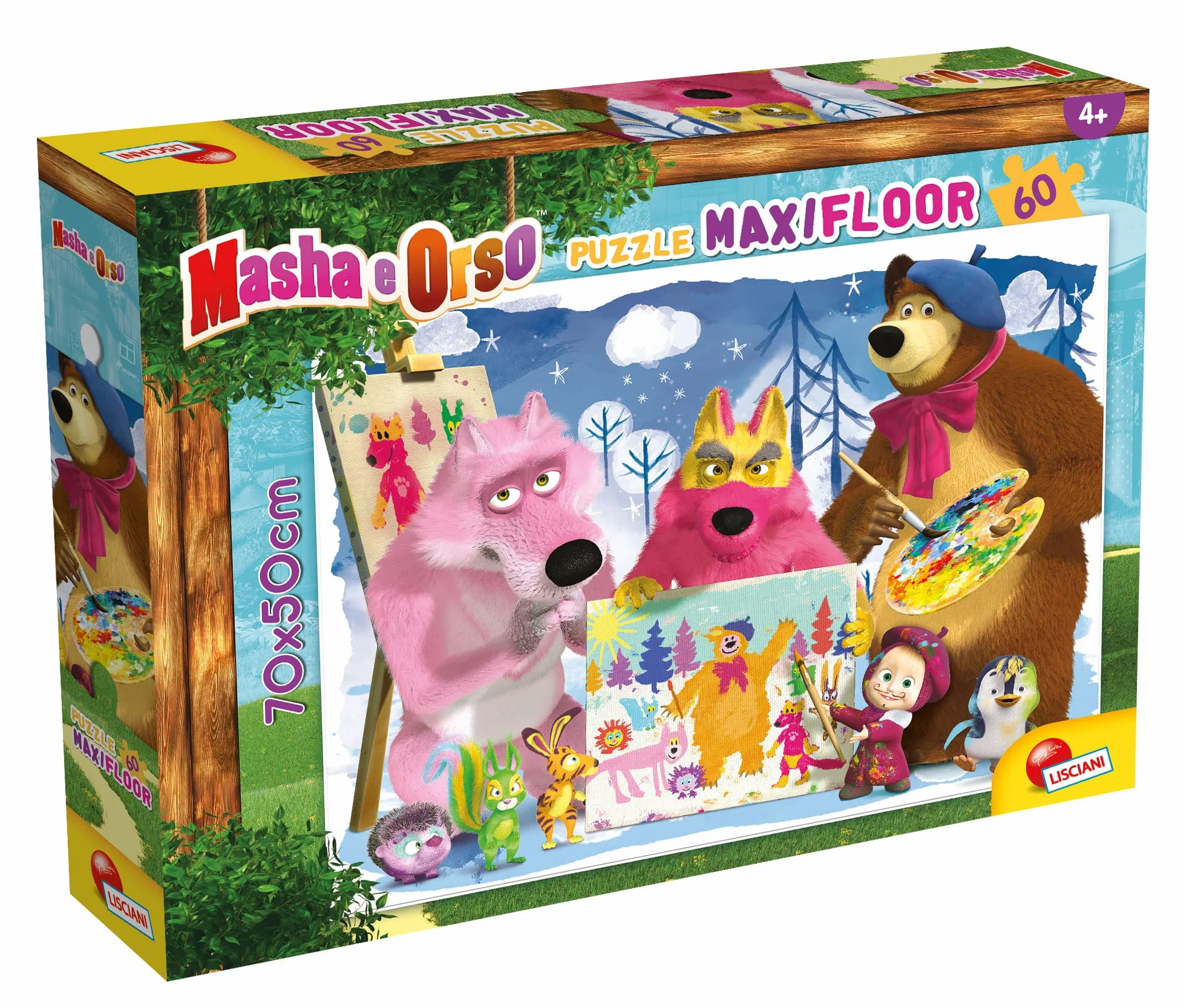 Lisciani – Masha i bar – puzzle Masza i niedźwiedź – puzzle dla dzieci od 3 lat – 60 części – zabawka edukacyjna – wspomaga koordynację ręka-oko i obserwację – 50 x 35 cm