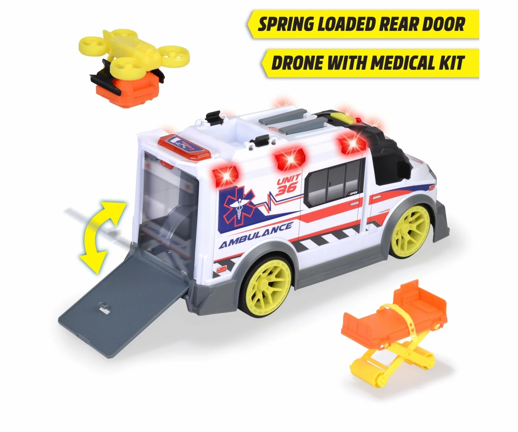 Dickie 203307003, ambulans, światło i dźwięk, ruchome elementy, 35,5 cm