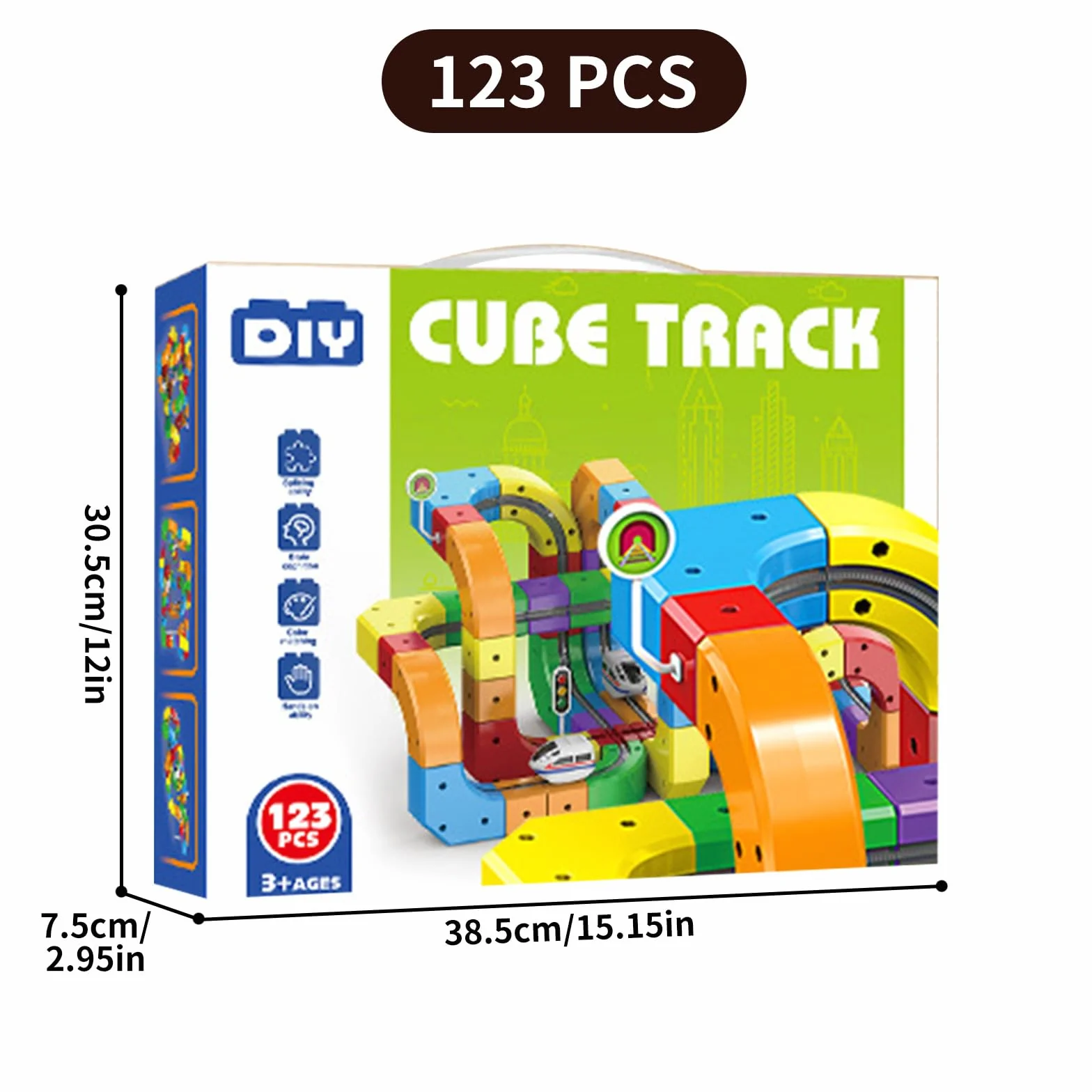 Clickrail Zestaw Elektrycznej Kolejki, Cubix 3D, Klickrail Cube Track Trasami 3D opartymi na grawitacji, Klocki Magiczne i Zasilany Pociąg, Elektryczna Kolejka dla Dzieci, Idealny Prezent (123 Sztuk)