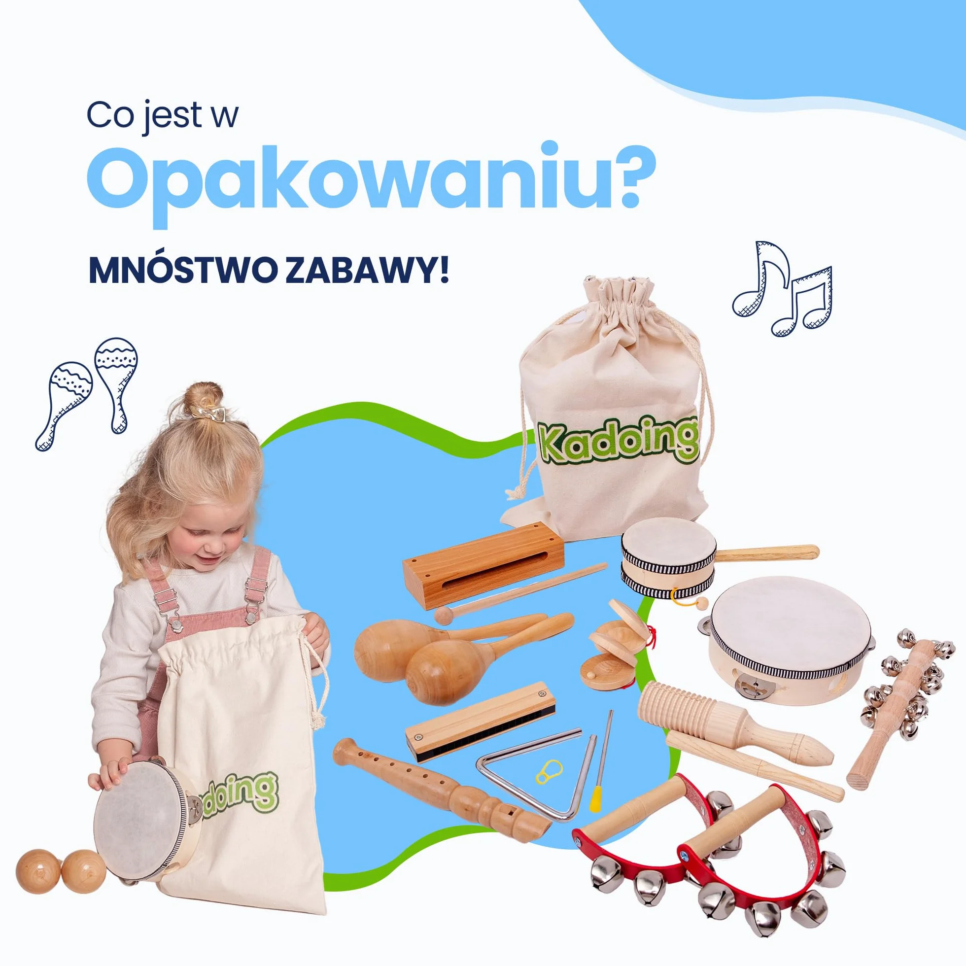 18-częściowy drewniany zestaw instrumentów muzycznych dla dzieci - zabawki Montessori - instrumenty edukacyjne - zabawki drewniane - prezent muzyczny - tamburyn - instrumenty zabawkowe