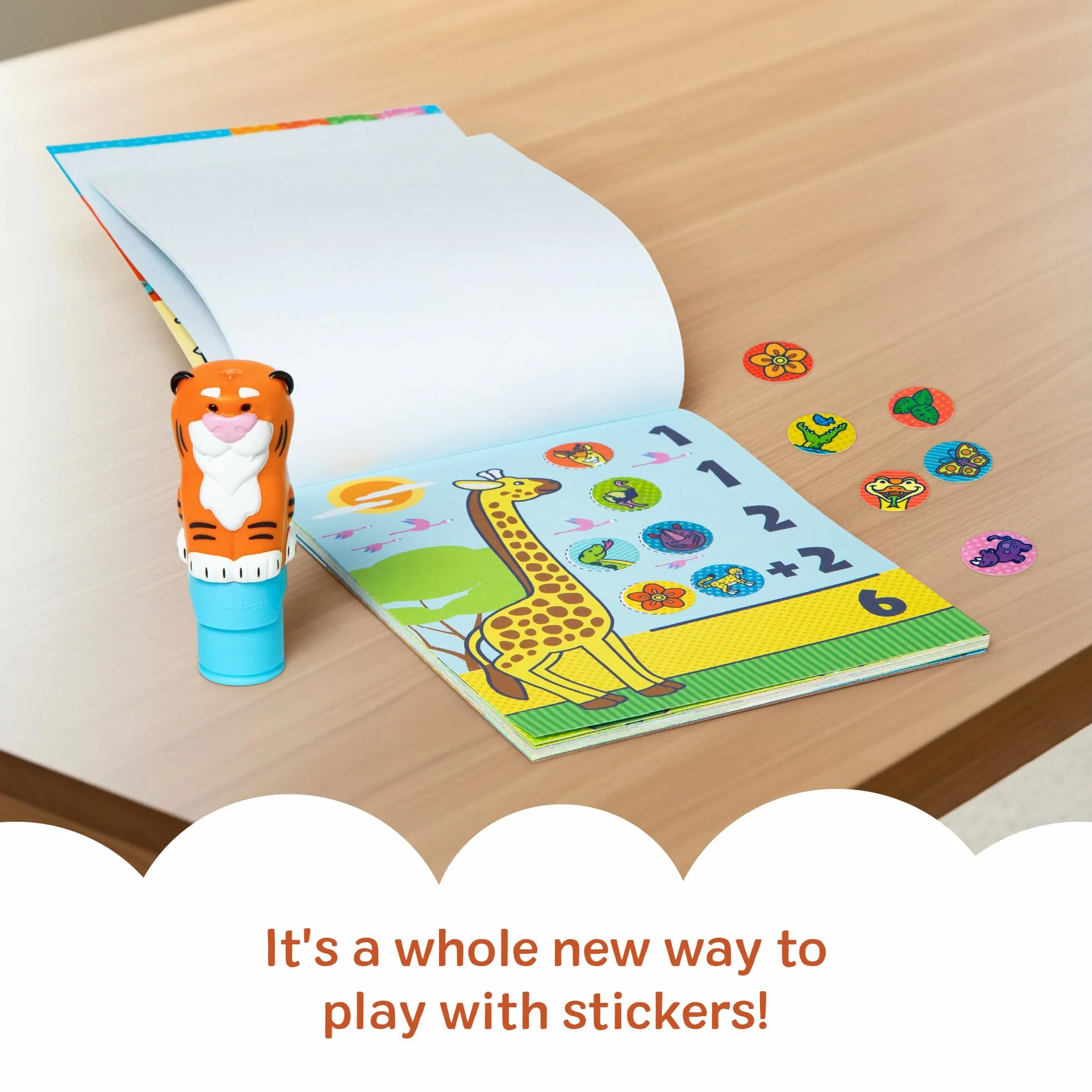 Melissa & Doug Naklejka WOW naklejka stempel i 24-stronicowa podkładka do aktywności, 300 naklejek, sztuka i rękodzieło, zabawka fidget, kolekcjonerska postać, tygrys - kreatywna zabawka podróżna do