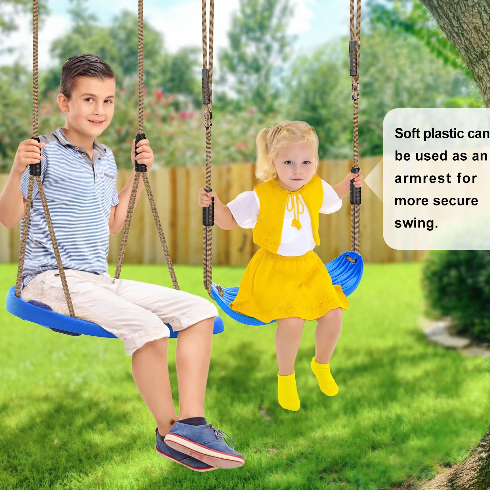 SELEWARE 2-pak wytrzymałych plastikowych foteli huśtawkowych z regulowaną linką i szybkim łączeniem, zapasowy zestaw huśtawek dla dzieci i dorosłych, do użytku wewnątrz i na zewnątrz, na podwórko