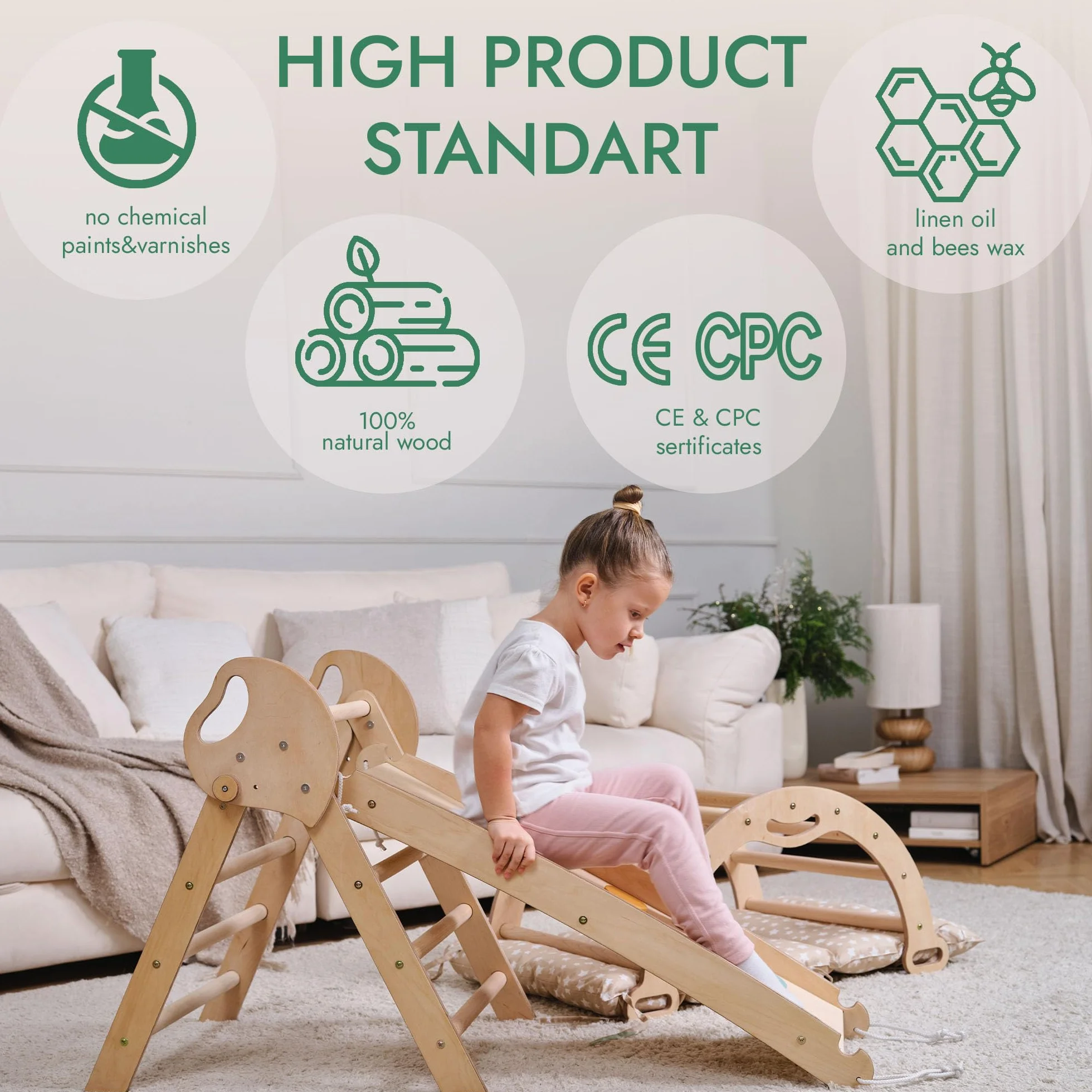 Goodevas Montessori zestaw rusztowań wspinaczkowych 5 w 1: do wnętrz, trójkąt wspinaczkowy, łuk wspinaczkowy z poduszką i zjeżdżalnią dla dzieci, plac zabaw dla dzieci w wieku 1-3 lat