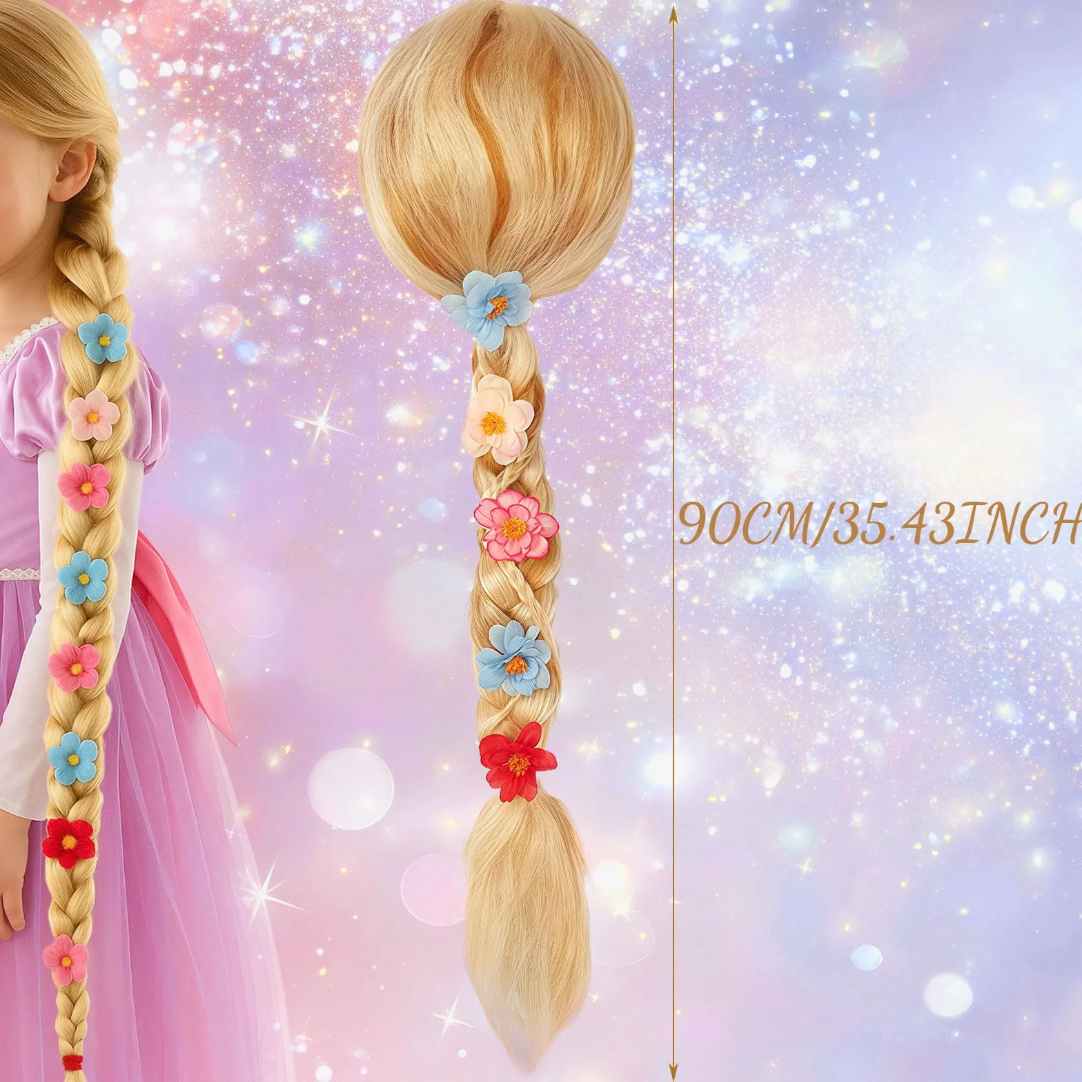 GWAWG Dziewczyny Księżniczka Peruka, Roszpunka Plet Blond Roszpunka Blond Kwiaty Dekoracje Tie-Kostium Halloween dla dziewczyn Halloween