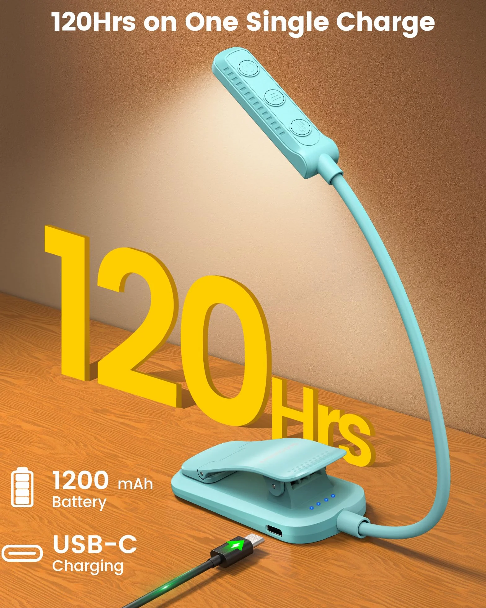 Glocusent 13 diod LED do czytania w nocy, 120 godzin czasu pracy, ładowalna lampka do czytania, pielęgnacja oczu, 3 kolory i 5 bezstopniowego ściemniania, jasność 3-60 lm, elastyczne światło z klipsem