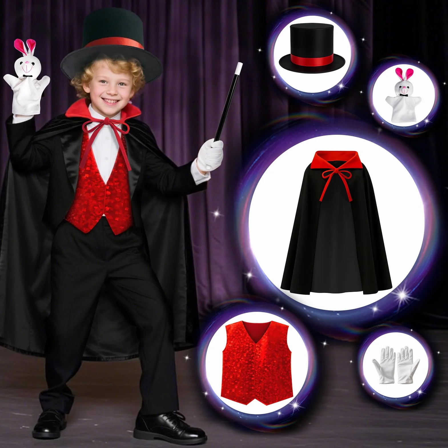 Magiczny zestaw dla dzieci, magiczne sztuczki, z magicznym kapeluszem, instrukcją i kostiumem magika dla dzieci, do zabawy, zabawki dla 6, 7, 8, 9, 10, 11, 12 lat, prezenty dla chłopców i dziewcząt