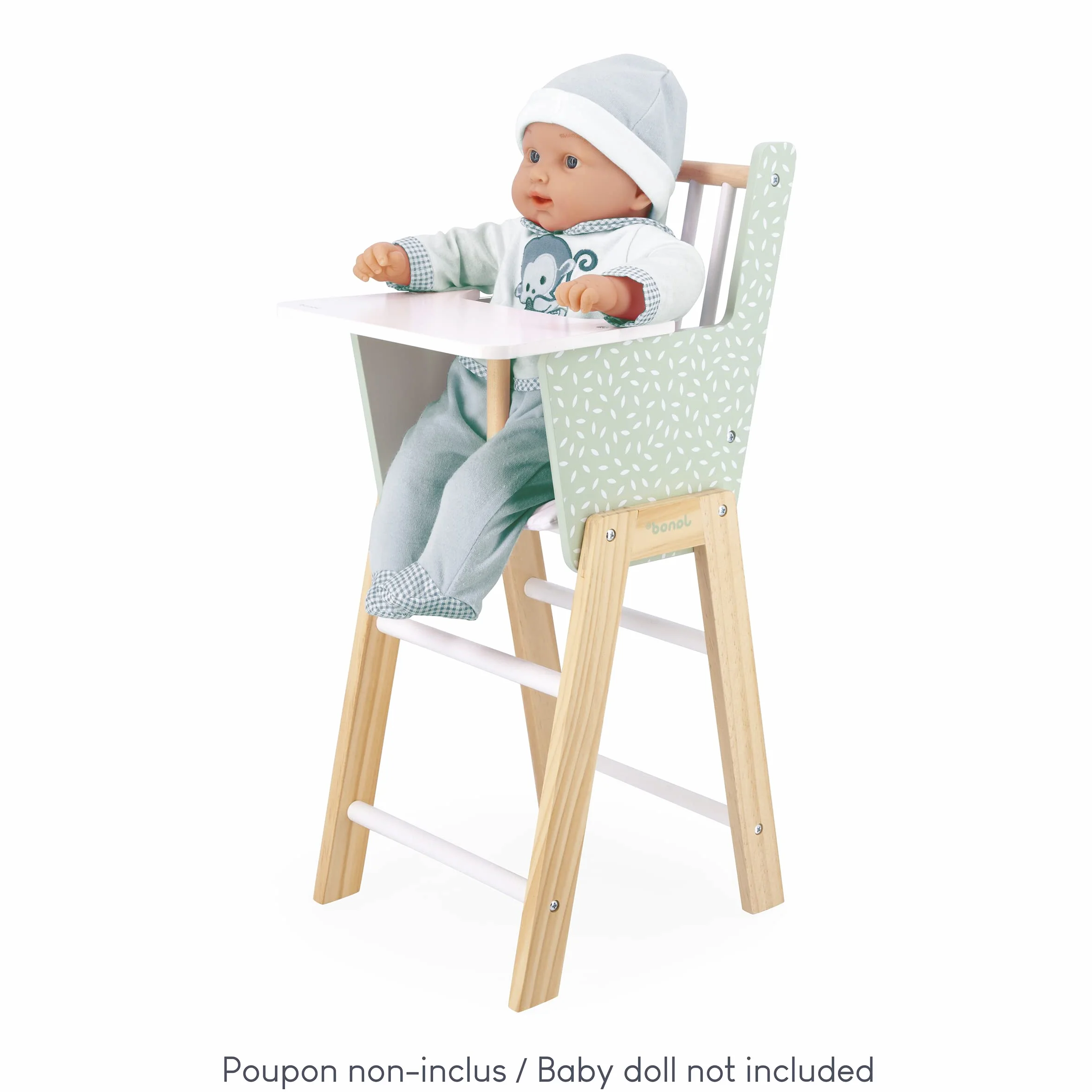 JANOD Zen Drewniany Wysokie krzesełko FSC-zabawka imitacja - akcesoria dla psi i lalki do 42 cm - od 3 lat, J05901, zielony, 22,5 x 28 x 53