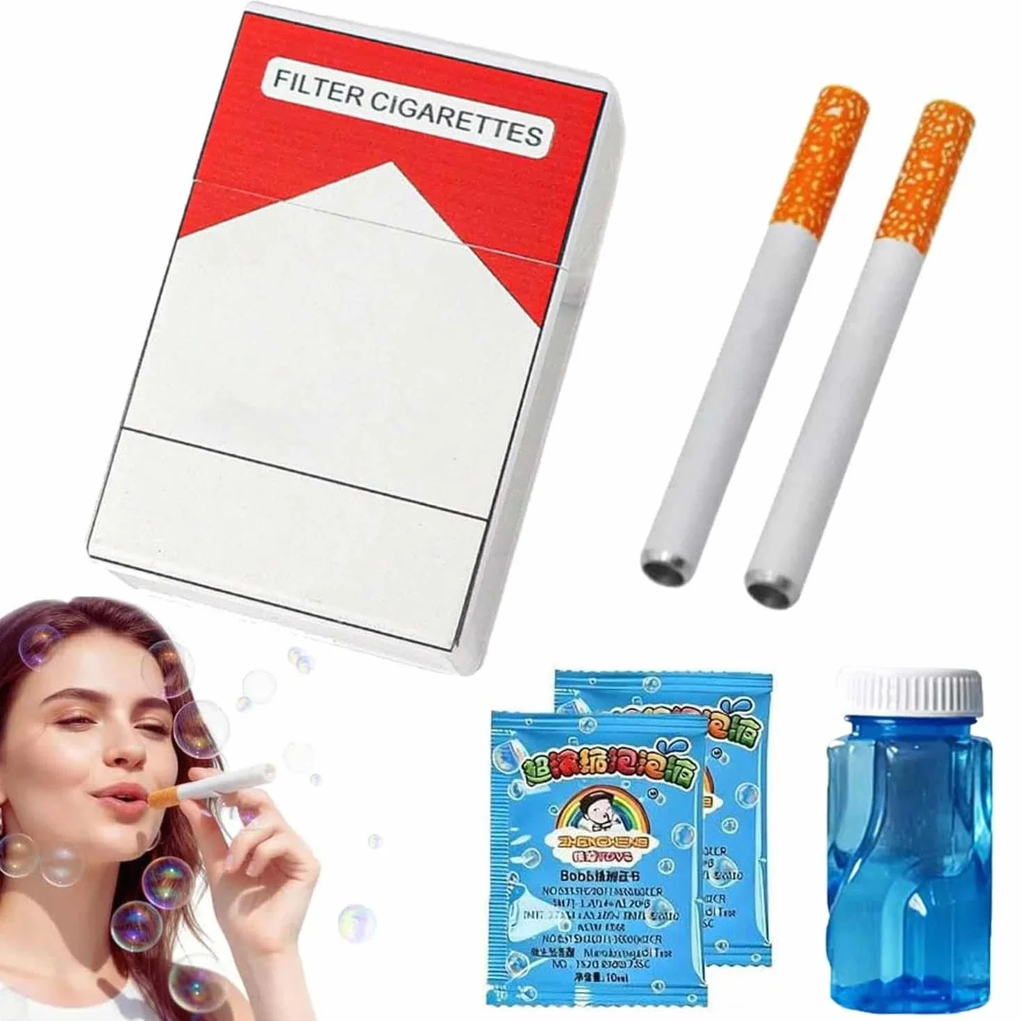 Bubble Machine Fake Stress Relief Toy,Bubble Blowing Cigarette Stress Toy,Bubbles Wands with Liquid,Mini Smoking Sticks with Liquid for Men Women,Birthday Christmas Party Funny Gifts