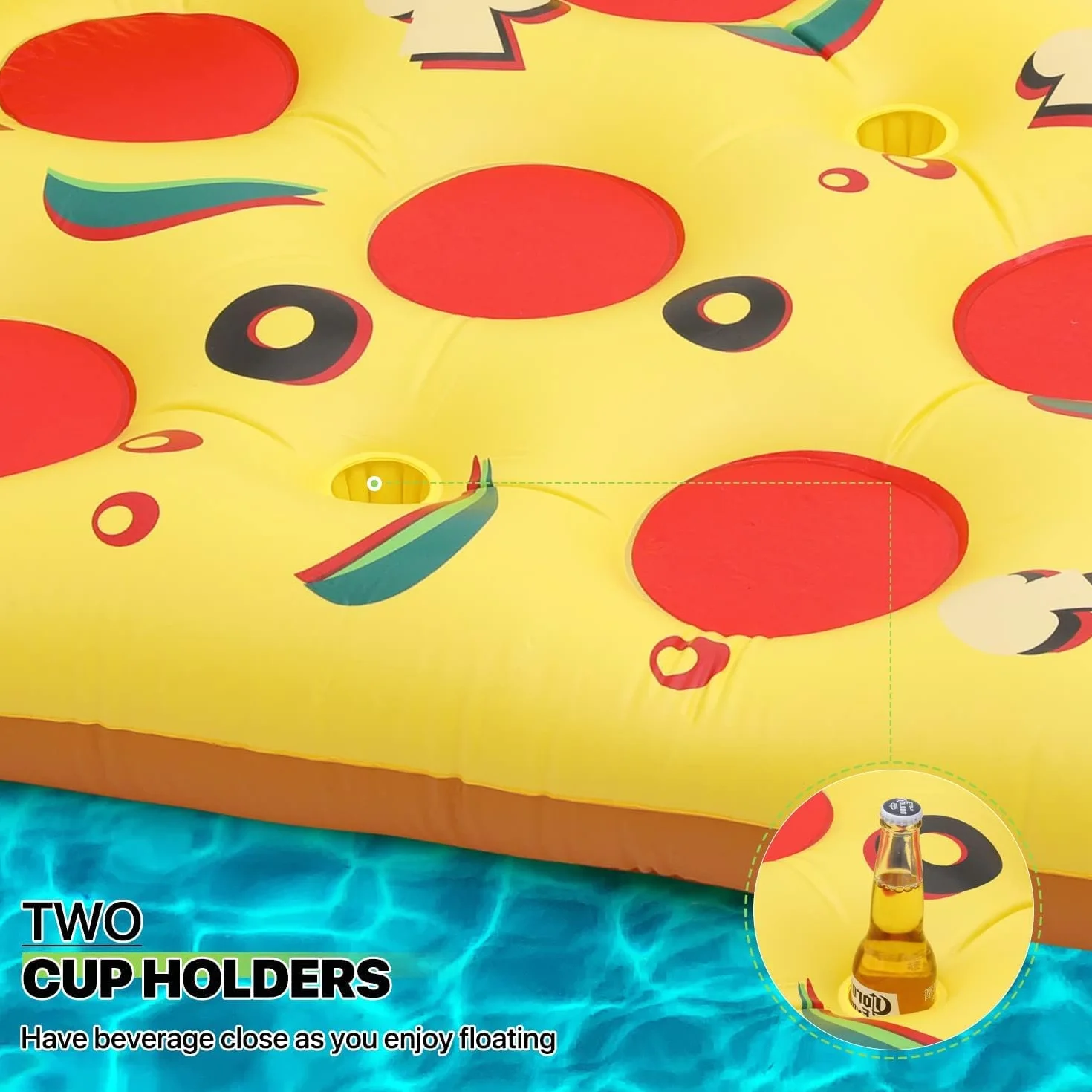 LATERN Olbrzymia nadmuchiwana tratwa wodna pizza 180 cm x 150 cm PCW z uchwytami na kubki