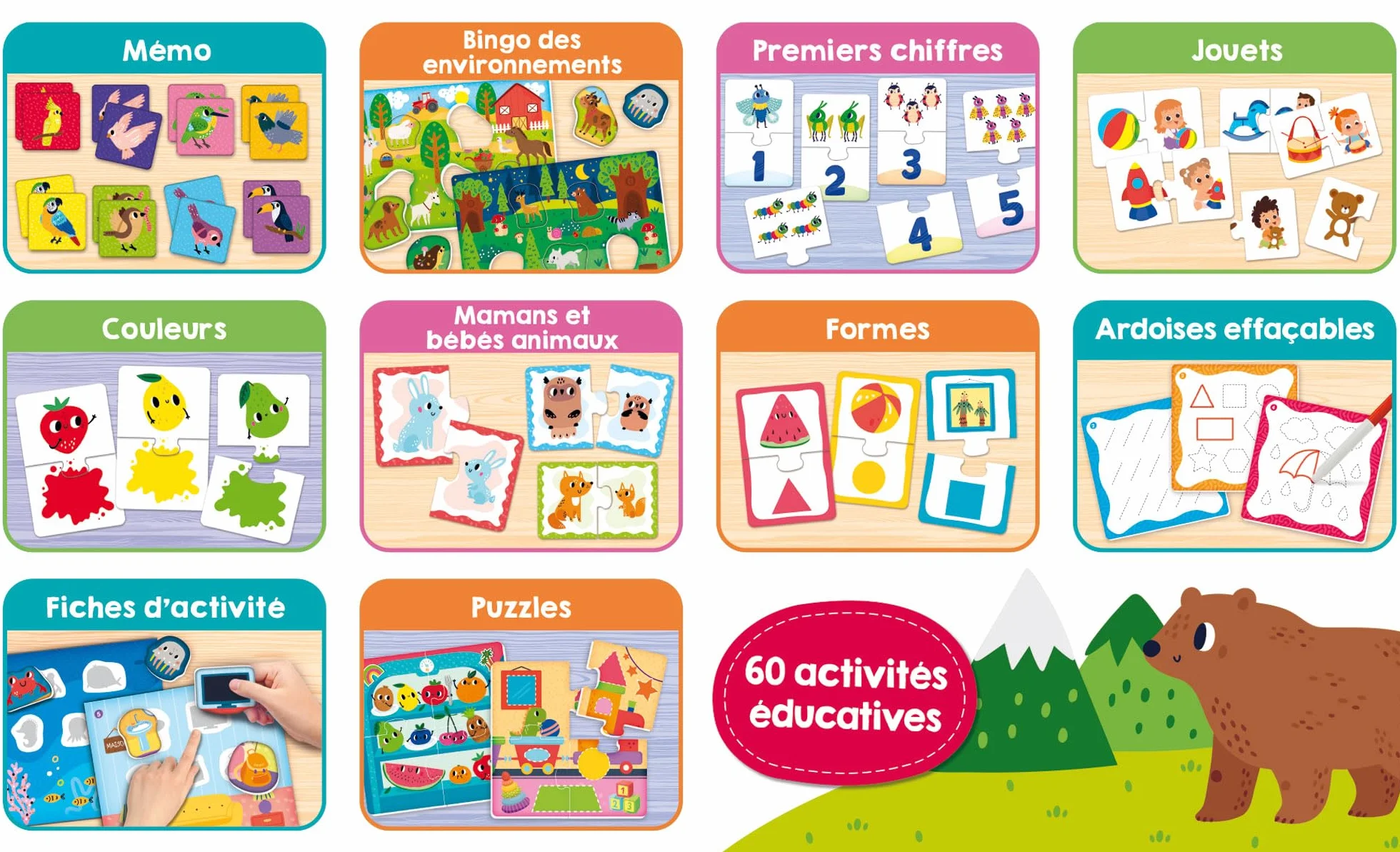 Lisciani - Carotina Baby - Pakiet 60 gier - Zajęcia edukacyjne dla dzieci od 2 lat - Bingo, Puzzle, logiczne skojarzenia, notatki, zestawy do rysowania - Puzzle edukacyjne - Nauka i zabawa