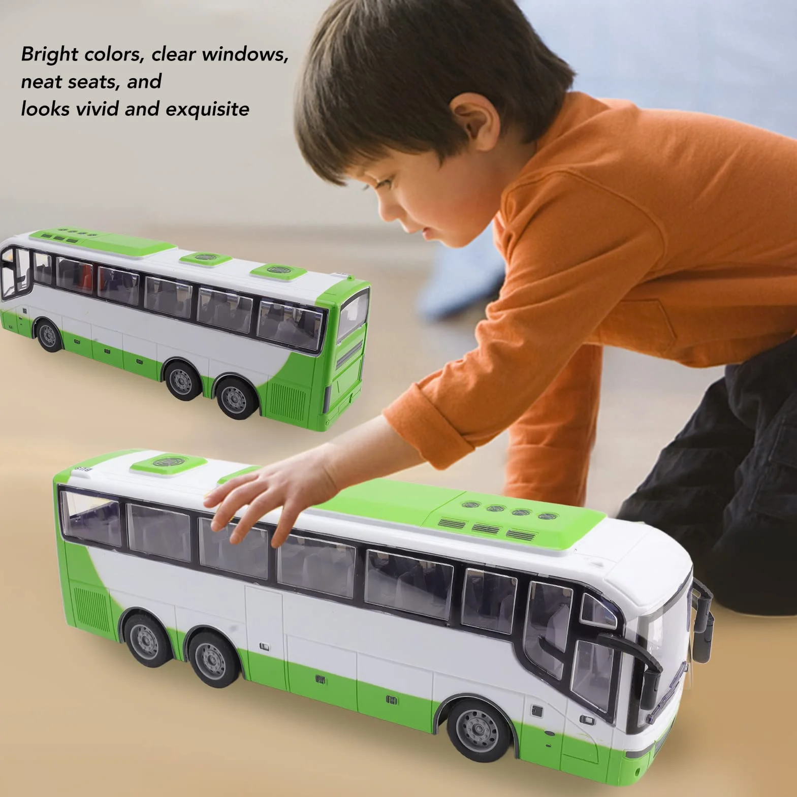 Duży 1/30 Zdalnie Sterowany Autobus Zabawki RC Model Autobusu żywa Elektryczna Symulacja Edukacyjna z Pilotem do Zabawek dla Dzieci (Biały zielony)