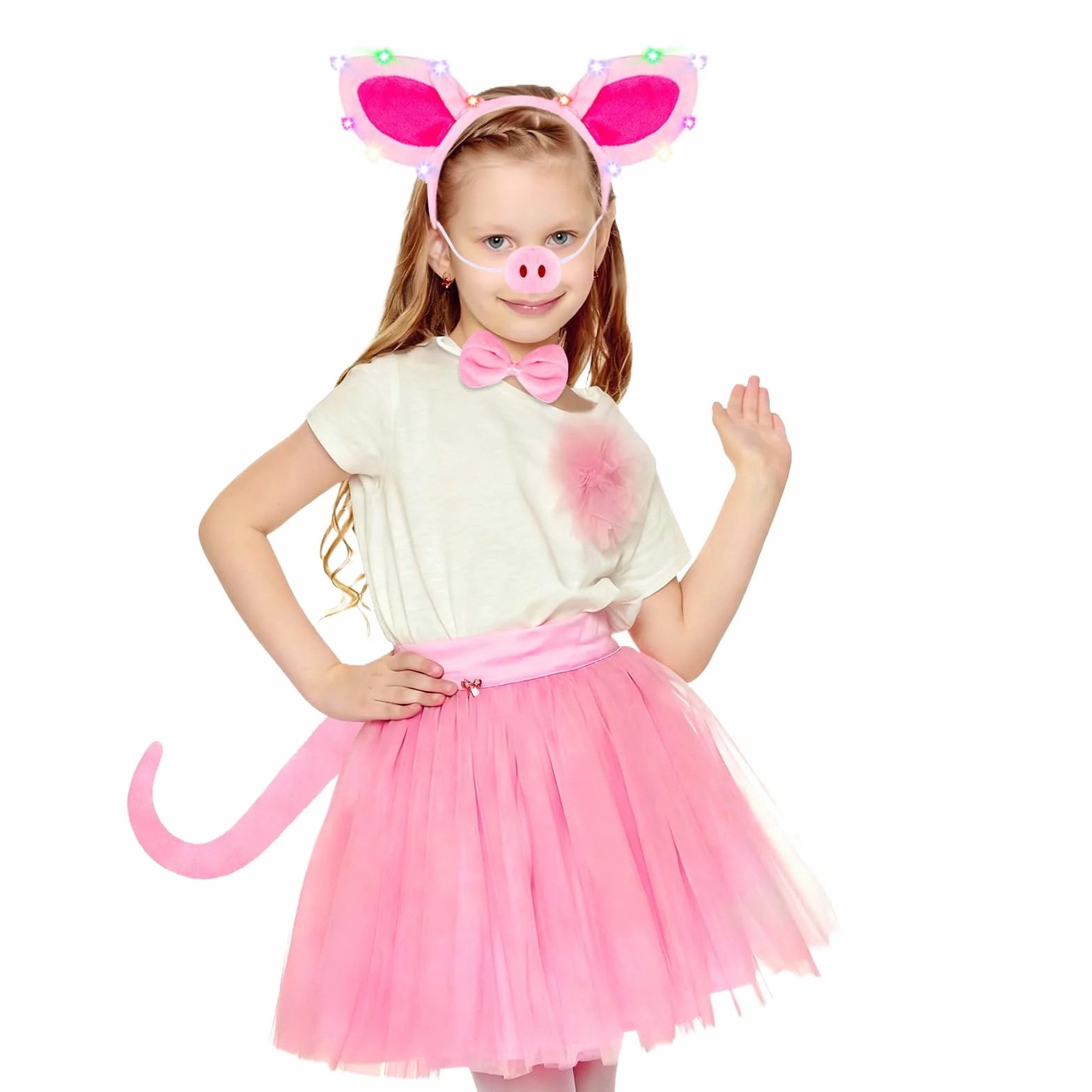 Kostium świnki dla dzieci, zestaw akcesoriów świecących w kształcie świnki, uroczy zestaw akcesoriów LED, przebranie dla dziewczynek, na Halloween, karnawał, imprezy, cosplay