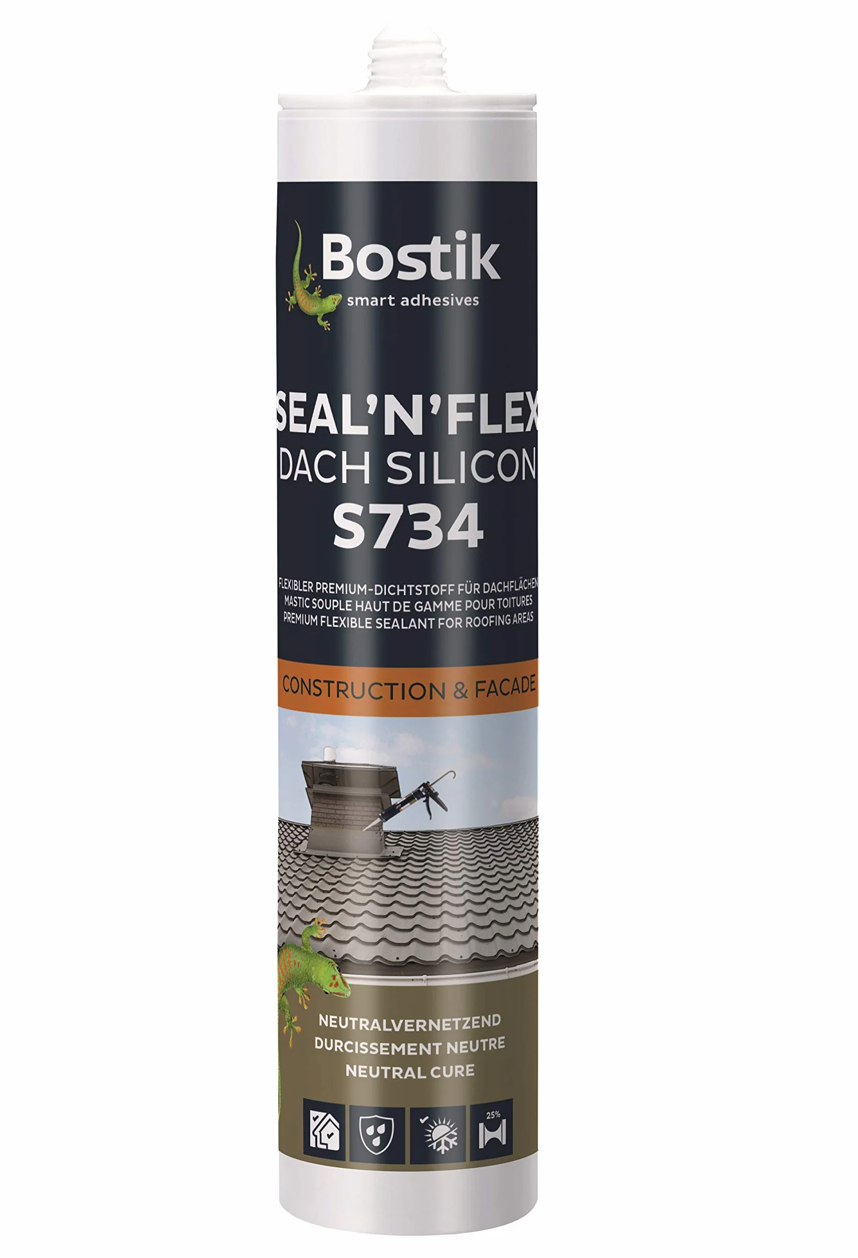 BOSTIK S734 Seal´n´Flex Bau silikon przezroczysty – wysokowydajny, odporny na promieniowanie UV i temperaturę uszczelniacz do uszczelniania dachów – 300 ml