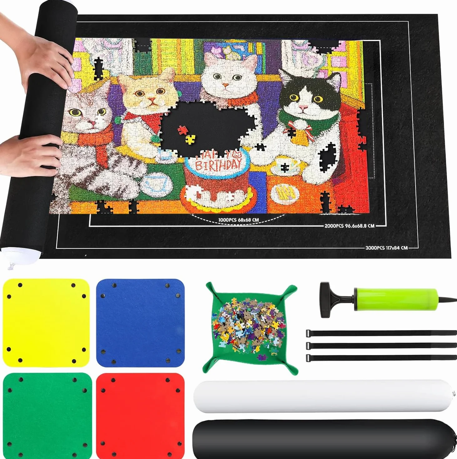 Maty Puzzle - Mata Puzzle 1000 1500 2000 3000 elementów, przenośna mata Puzzles, mata do przechowywania w rolce Puzzle Carpet, praktyczny dodatek do przechowywania puzzli