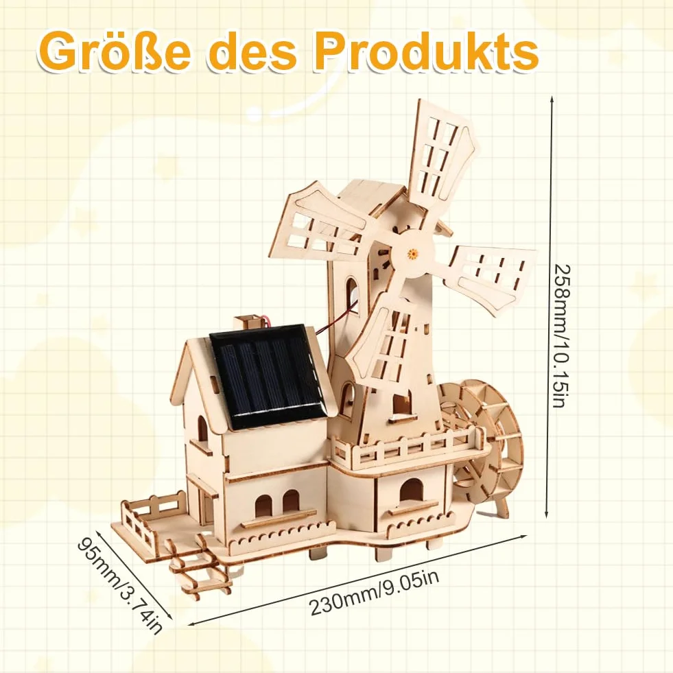 3D puzzle drewniane Dom z wiatrakami solarnymi - zestaw do majsterkowania DIY dla dorosłych - zestaw budowy modelu z obracającą się turbiną wiatrową zasilaną energią słoneczną | W tym