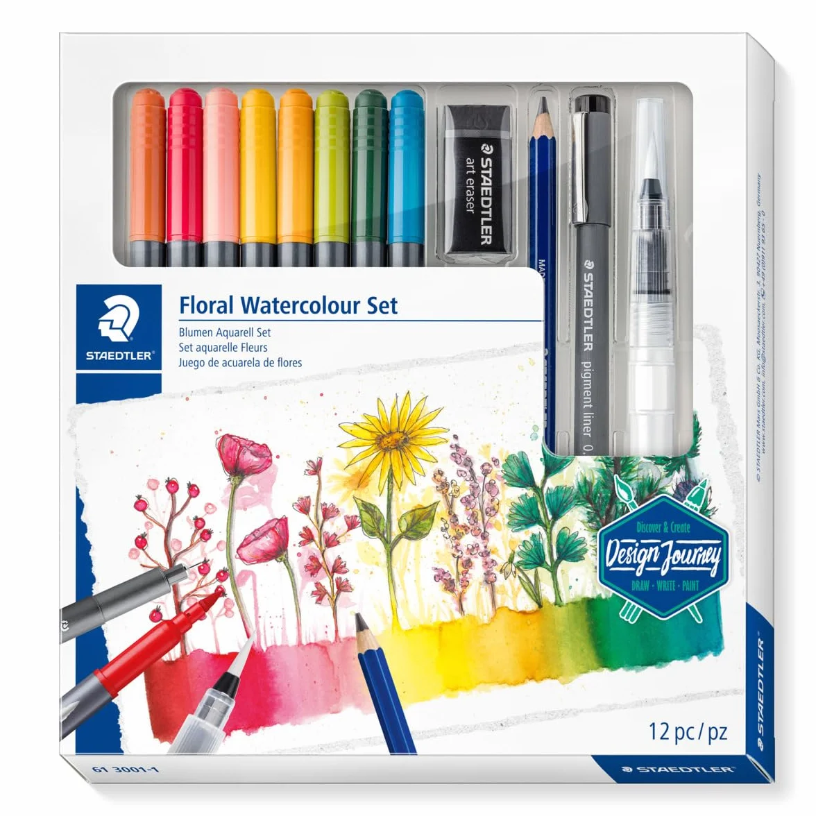Staedtler 61 3001-1 Design Journey kwiatowy zestaw akwareli - zestaw mieszany (12 sztuk), czarny
