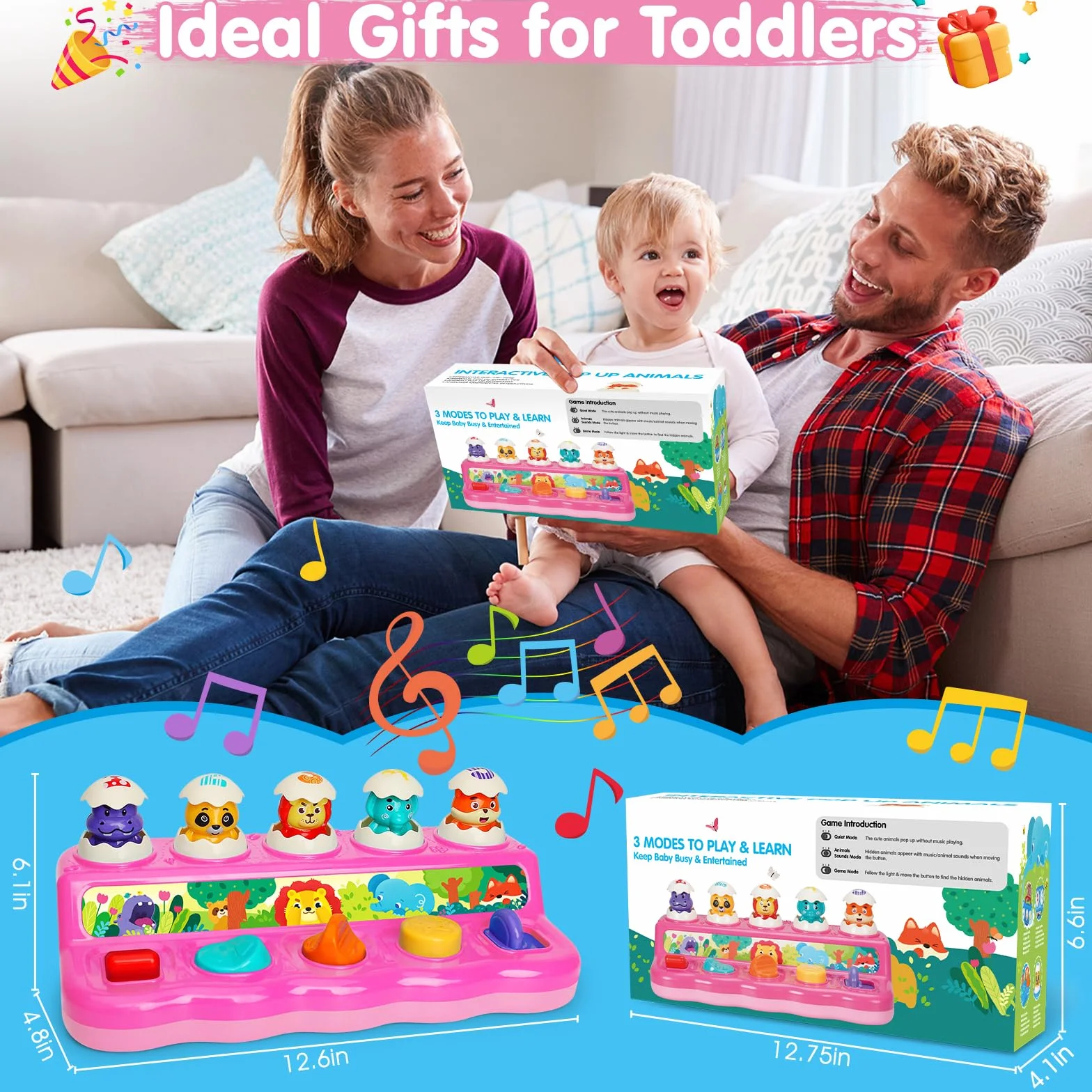 Yerloa Pop Up Baby Montessori zabawka dla dziewczynki od 1 roku życia, zabawka motoryczna, zabawka edukacyjna dla dzieci 6, 9, 12 miesięcy, zabawka muzyczna z muzyką i światłem, prezent na Wielkanoc