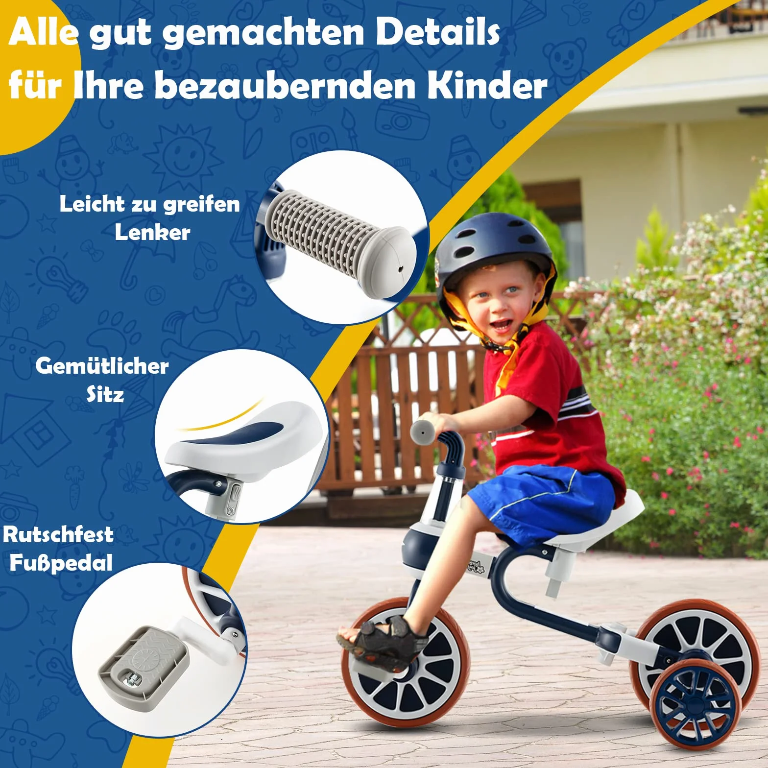 GOPLUS Wielofunkcyjny rower trójkołowy 4 w 1, dla małych dzieci, z regulowanym uchwytem do pchania, 2-stopniowa wysokość siedziska i odwracalna kierownica, rower biegowy dla chłopców i dziewczynek (niebieski)