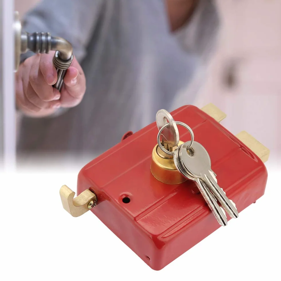 Dead Lock Dead Bolt Lock Red Metal Heavy Duty Blokada Bezpieczeństwa Dead Bolt Lock z Kluczami do Drzwi Przednich Red