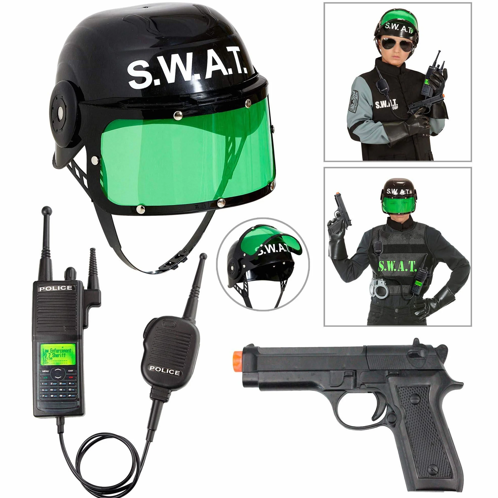 W WIDMANN MILANO Party Fashion - 28227 - Akcesoria kostiumowe S.W.A.T. dla dzieci, kask, pistolet i radio, czarne, SEK, karnawał, impreza tematyczna