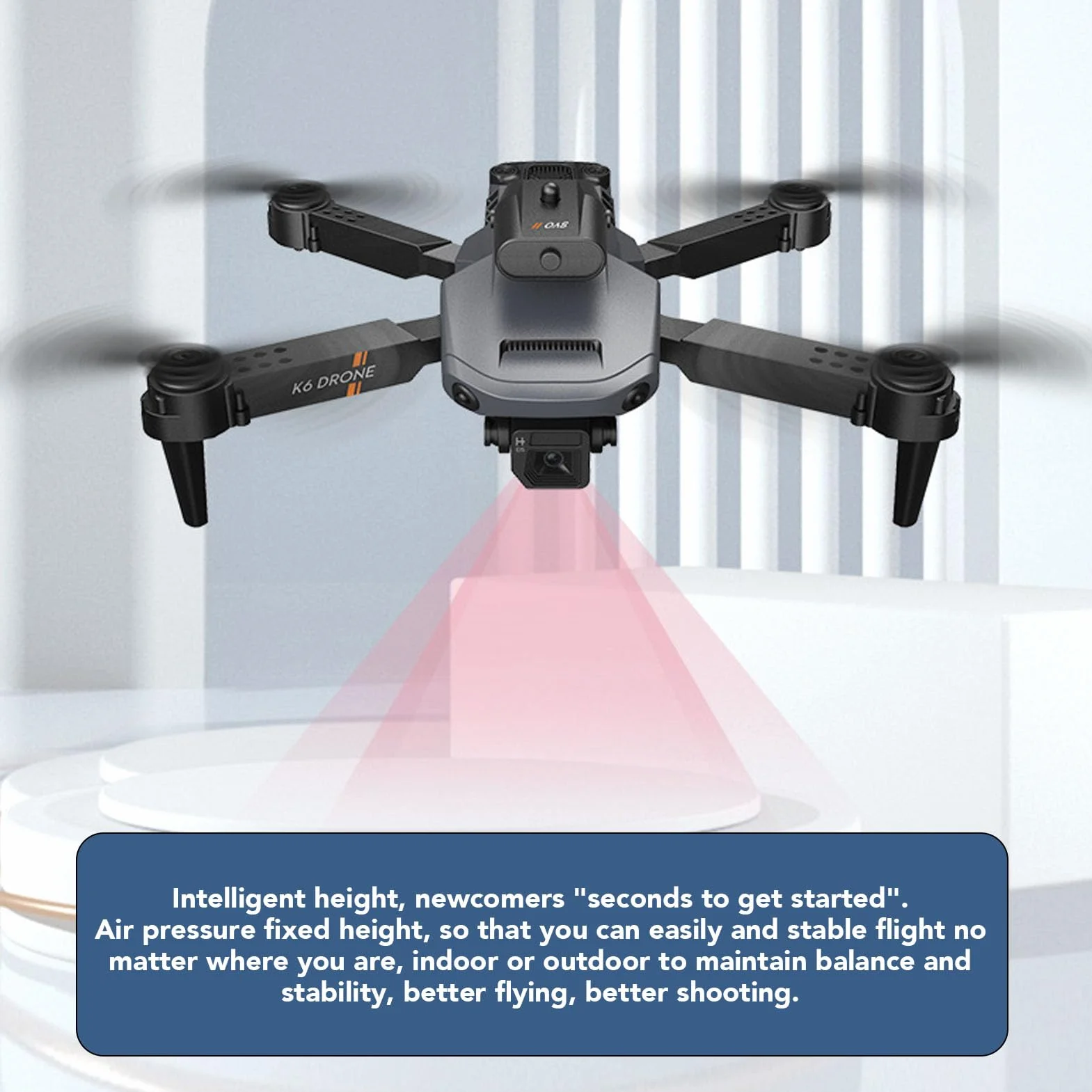 Składany Quadcopter Drone, K6 4K HD 50x Zoom FPV Drony z kamerą Czterokierunkowy Dron do Unikania Przeszkód Mini Drone z Futerałem, Inteligentna wysokość Zawisu