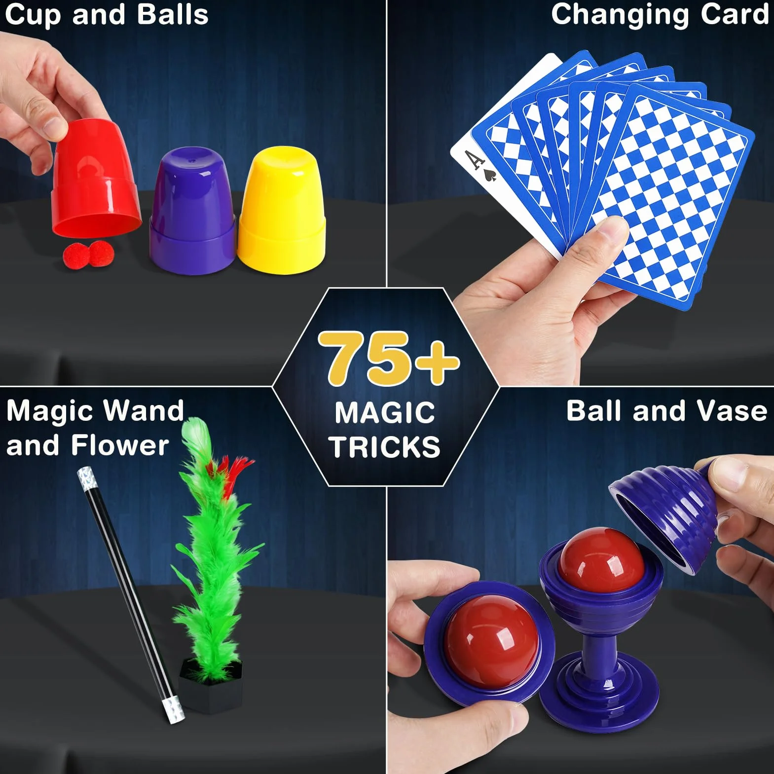 DINORUN Magiczne sztuczki - magiczny zestaw dla dzieci z magicznym kapeluszem i magiczną różdżką i instrukcją dla dzieci, zabawki dla 6, 7, 8, 9, 10, 11, 12 lat, prezenty dla chłopców, dziewcząt, 75+