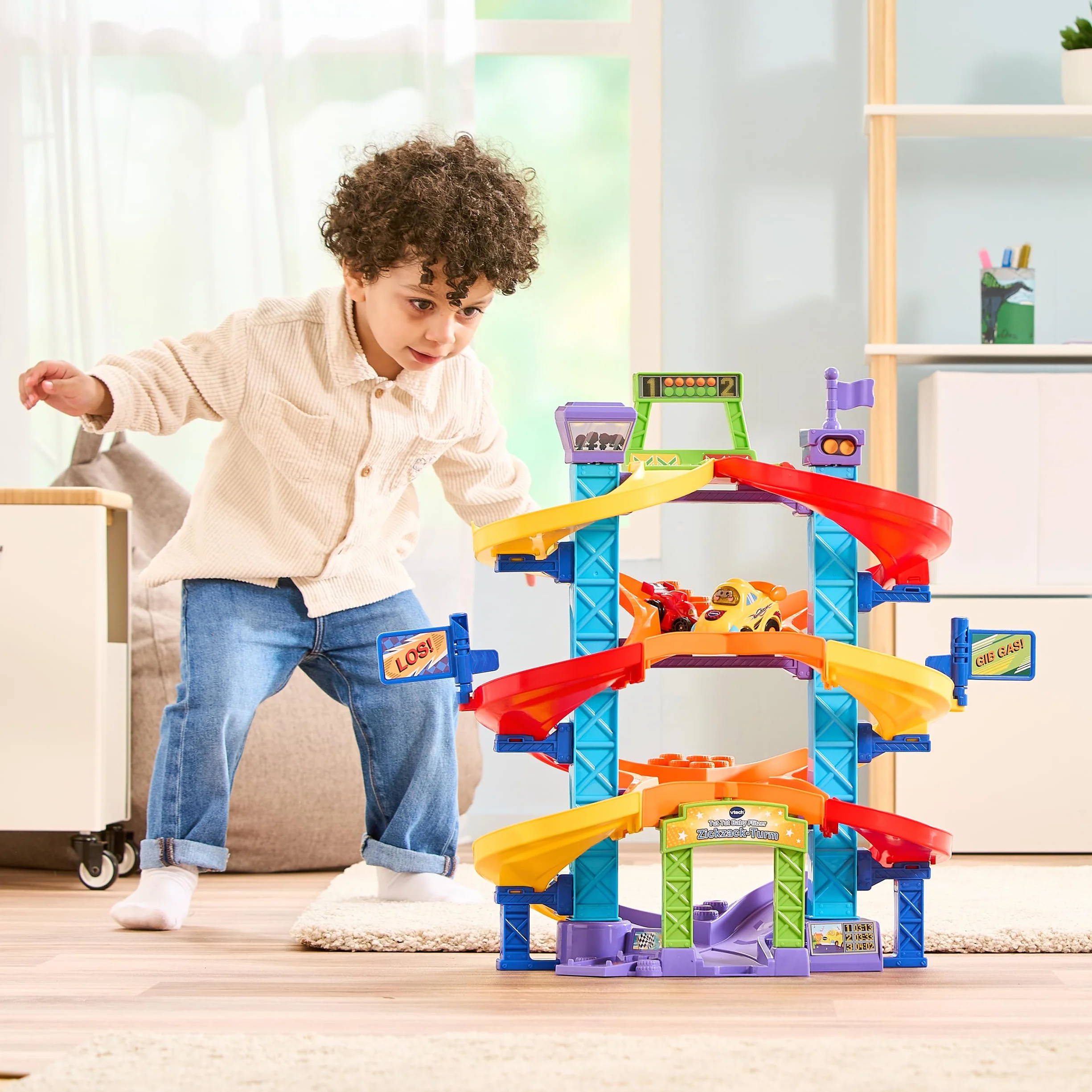 VTech Baby Tut Tut Baby Flitzer - wieża zygzakowa – interaktywny zestaw do zabawy z samochodem wyścigowym, muzyką, ekscytującymi zdaniami i dźwiękami – dla dzieci w wieku 1-5 lat