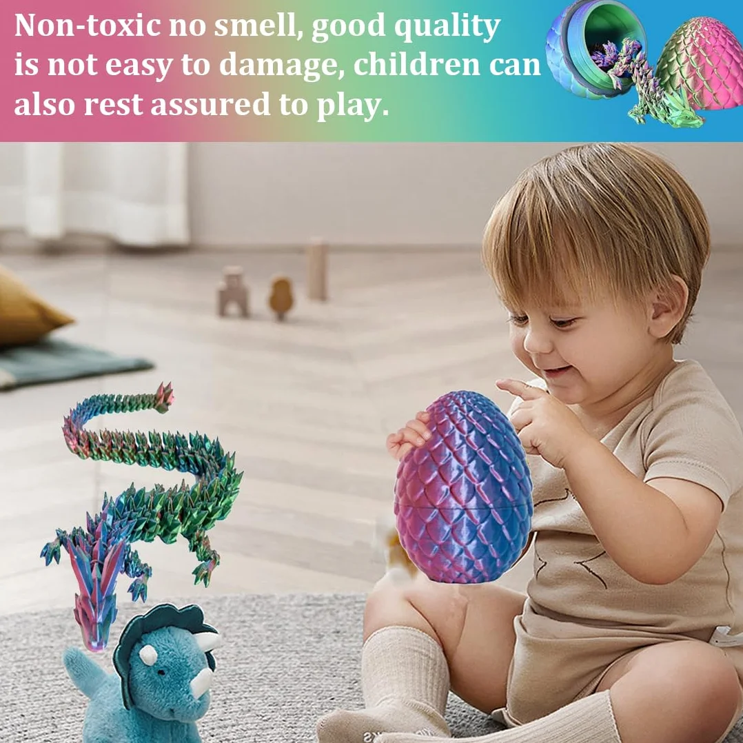 Smocze jajko z nadrukiem 3D, tajemniczy smok 3D, ruchomy smok z nadrukiem 3D, niespodzianka, prezent wielkanocny dla dzieci i dorosłych, prezent