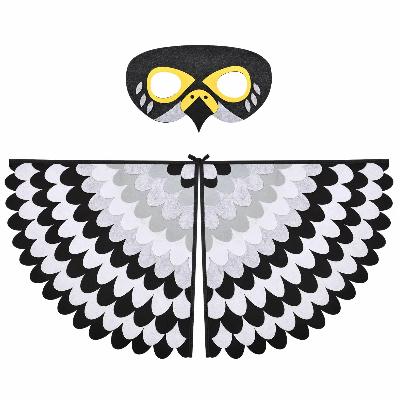 URAQT Kostium dla dzieci, skrzydła ptaka, peleryna z filcowymi oczami, zestaw masek, kolorowa sowa ptaka dla chłopców i dziewczynek