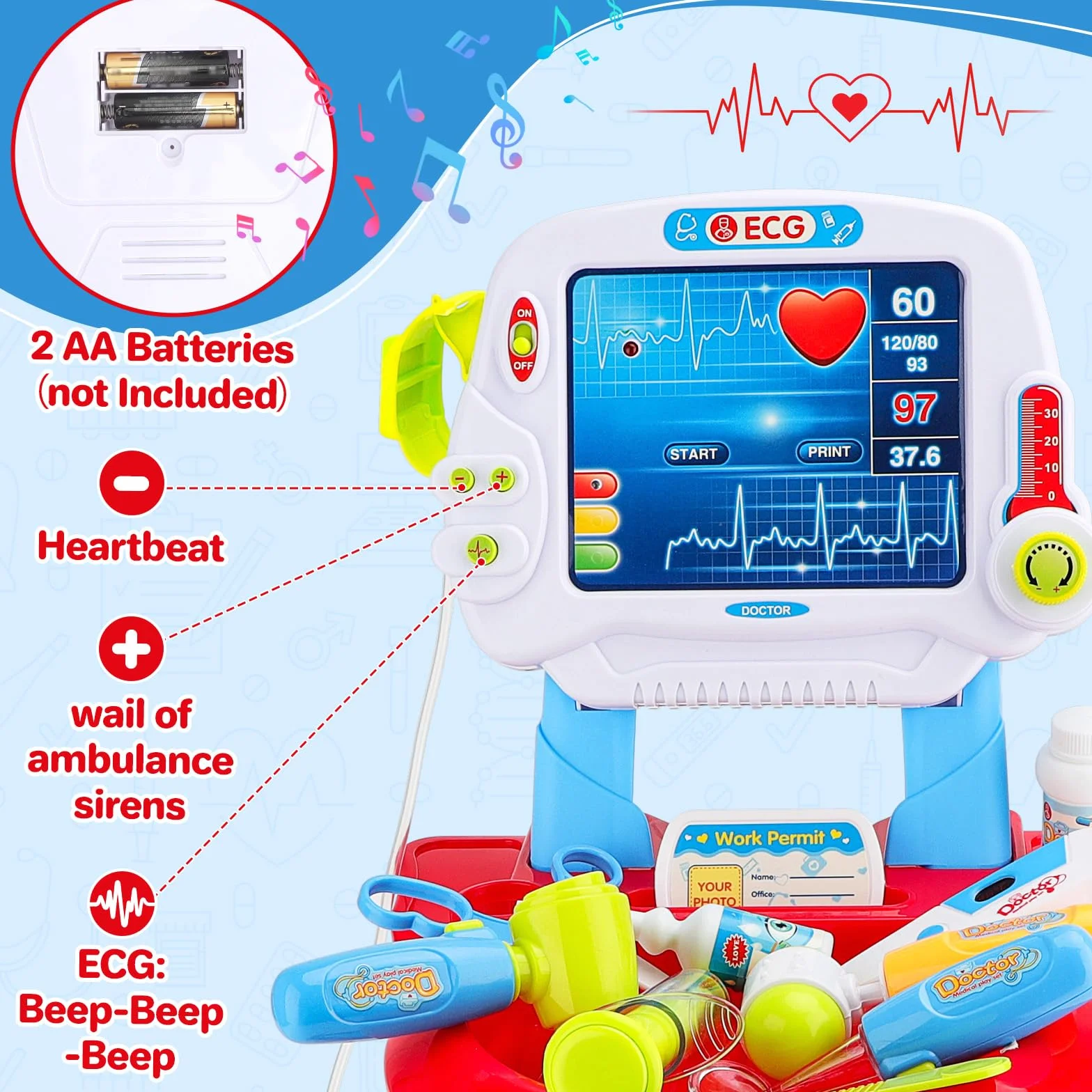 deAO Toys Little Doctor Kids Medical Center Hospital przenośny zestaw do odgrywania ról z akcesoriami