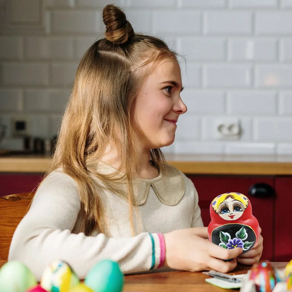 Boerni 10 czerwonych dziewczynek, zagnieżdżone lalki, blondynka dziewczyna cyrkonie kwiat drewniany ręcznie robione rosyjskie lalki matrioszka, lalki, prezenty dla dzieci, urodziny, dom, Boże
