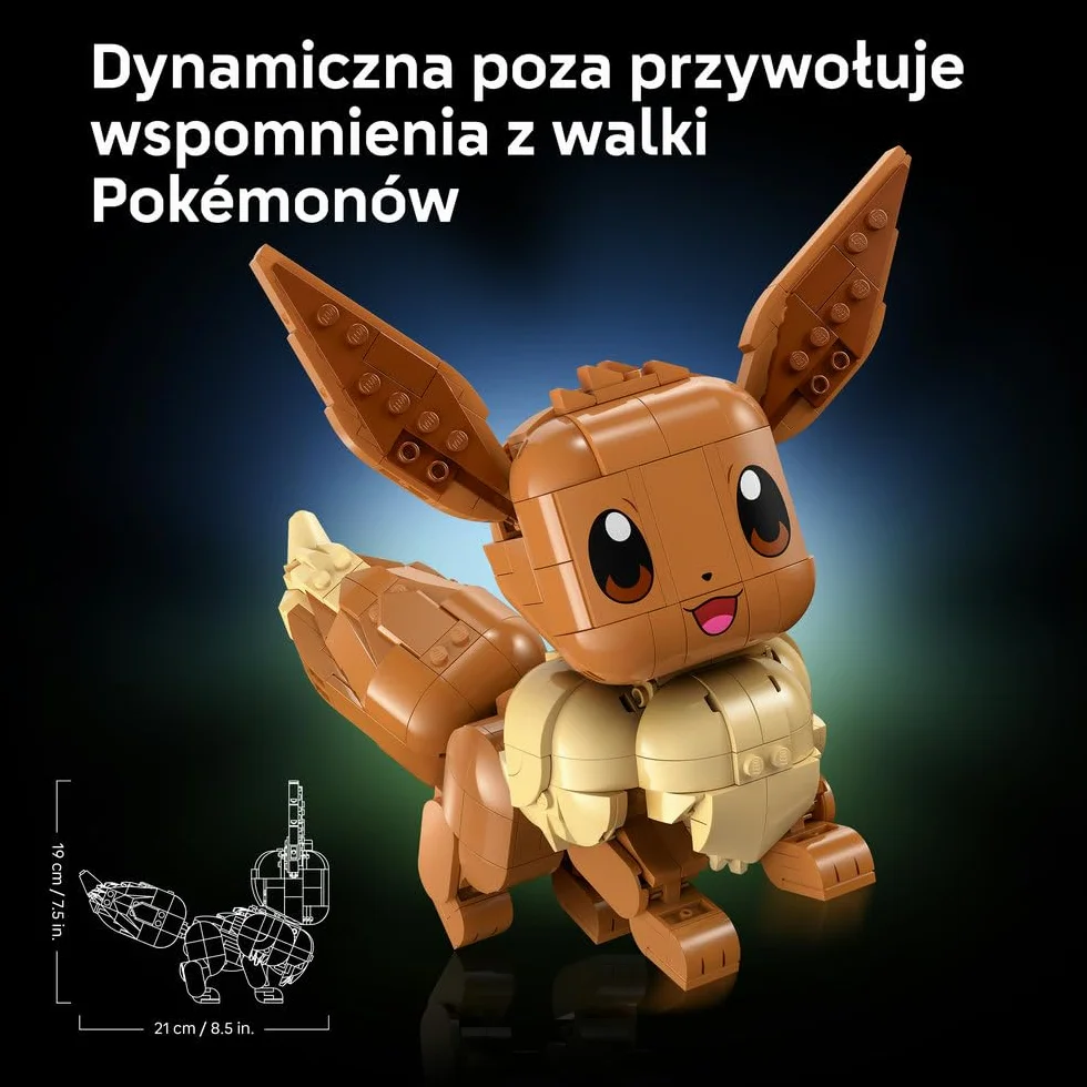 LEGO Pokémon Eevee, zestaw klocków konstrukcyjnych dla dorosłych, ruchoma figurka kolekcjonerska, szczegółowy model Pokémona, pomysł na prezent dla gracza, dla par i fanów gamingowych dekoracji 72151