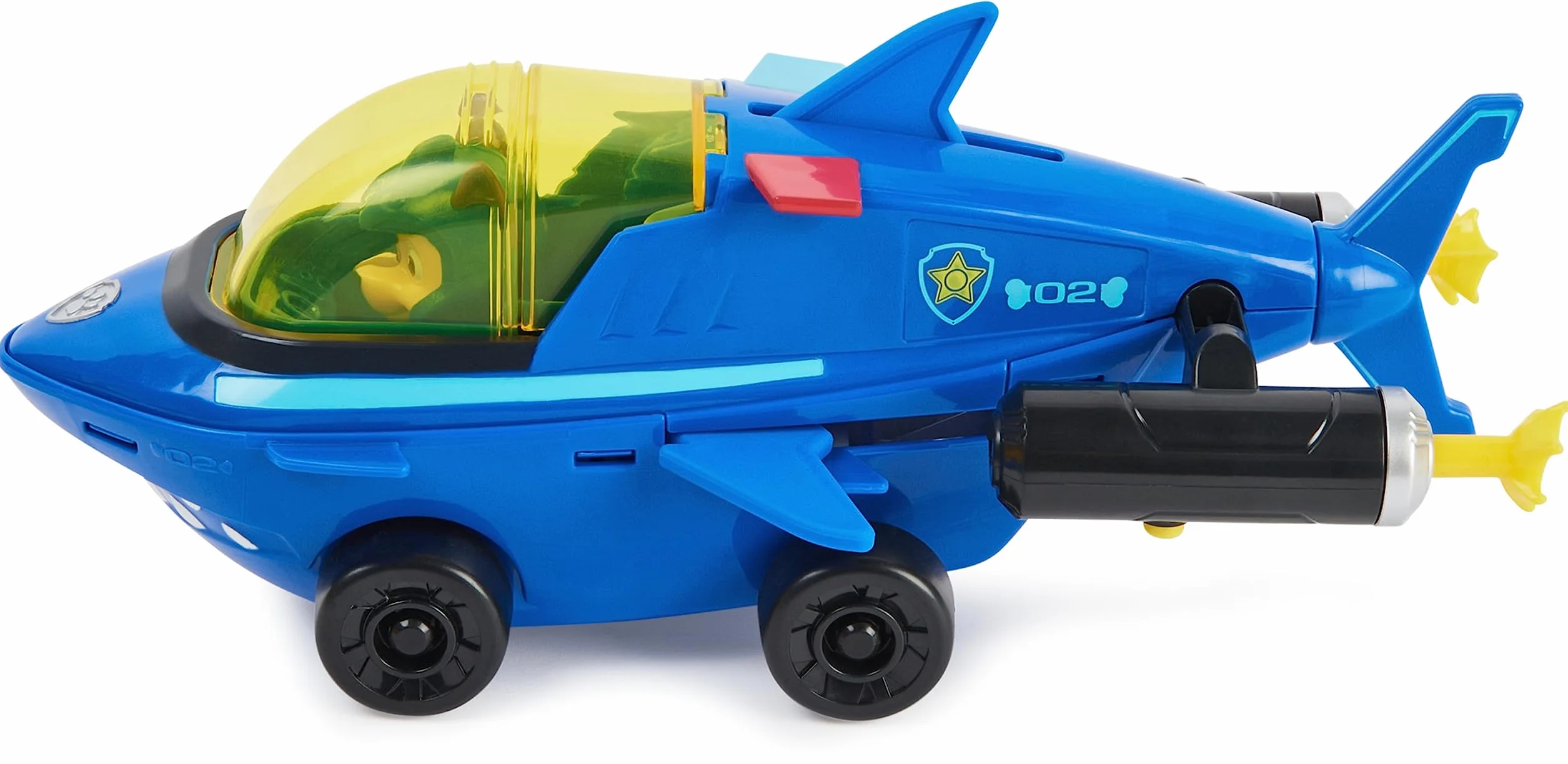 Paw Patrol Chase Aqua Pups Transformujący Pojazd z Rekinem, Niebieski, od 3 lat