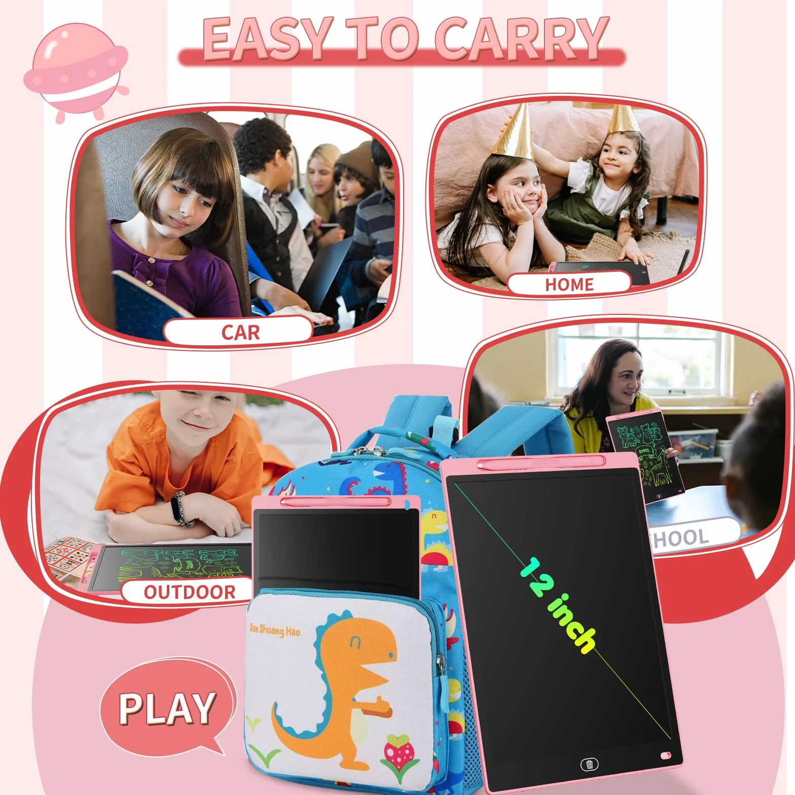 [2 Sztuki]Genialba 12 Calowy Tablet LCD do Pisania Kolorowy Ekran Tablica do Rysowania Zabawki dla Edukacyjne Prezenty Boże Narodzenie, dla Chłopców i Dziewcząt w wieku 2 3 4 5 lat (Różowy&Niebieski)