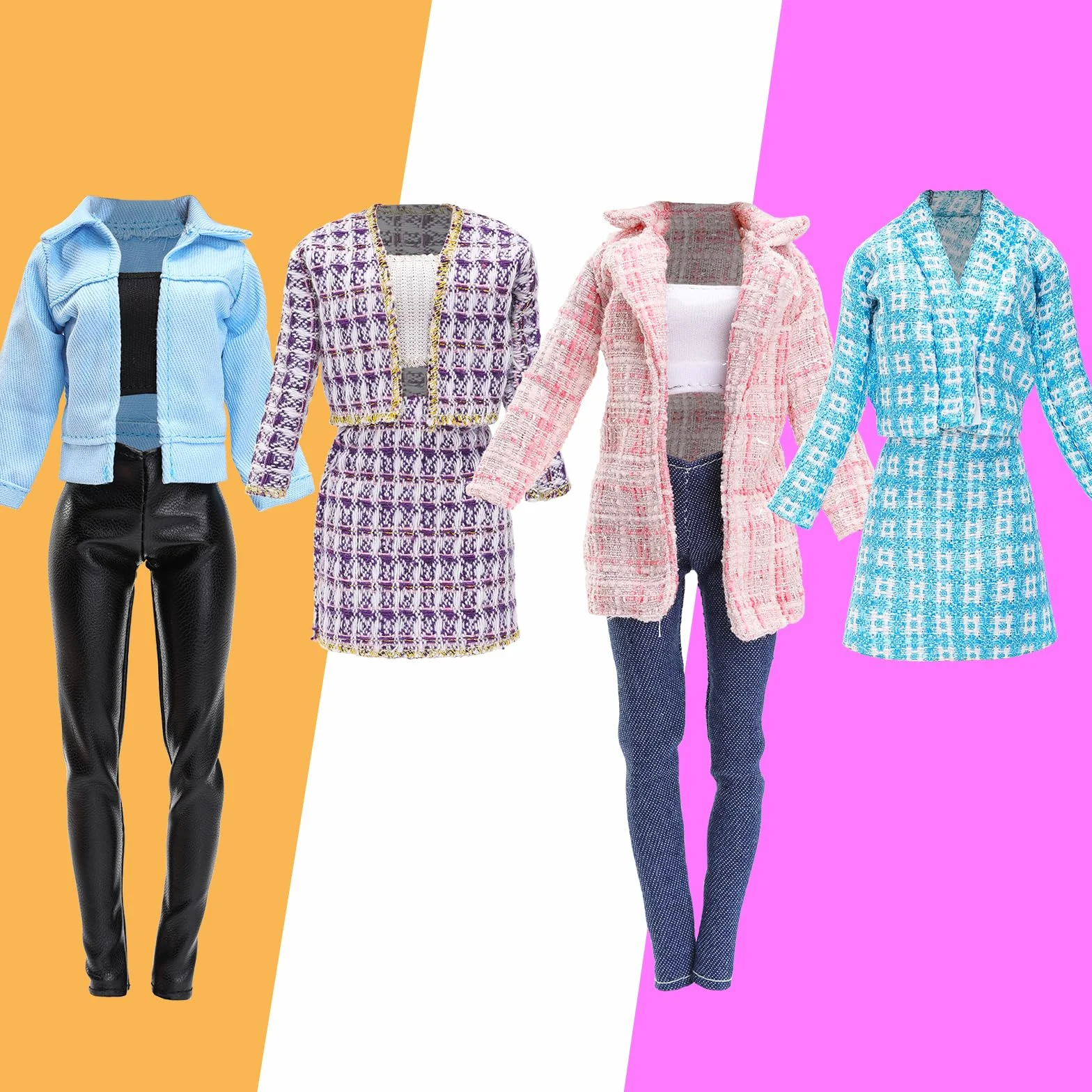 Festfun 11 PCS Ubrania dla Lalek 4 Zestawy Elegancki Zestaw Spódnicy i Kamizelki, Modna Bluzka i Spodnie, Długi Rękaw Płaszcz, Styl Biurowy, Casual, Losowy Styl dla Lalki 11.5 Calowej