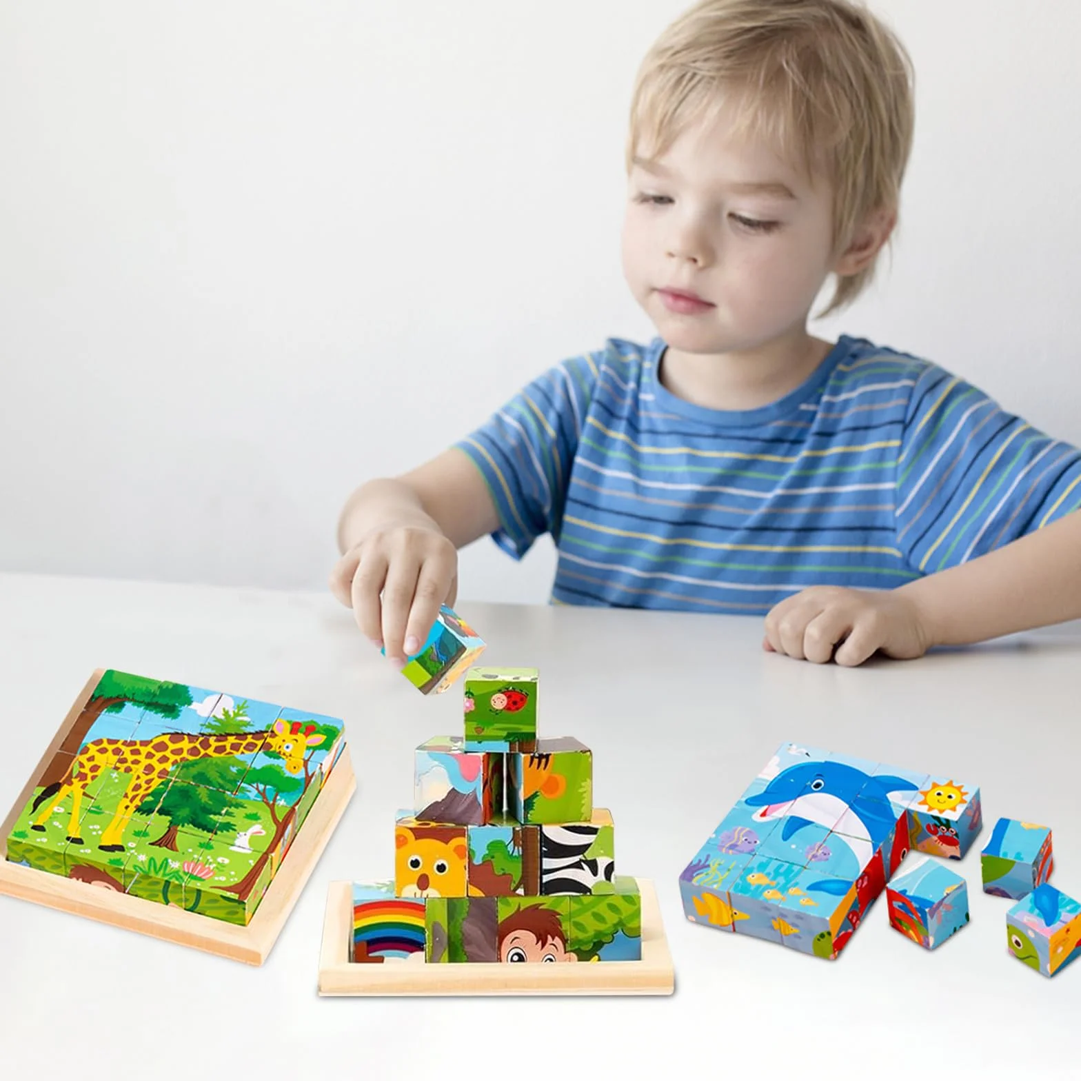 Montessori puzzle drewniane 3D 6 w 1 edukacyjna zabawka dla dzieci od 1 lat