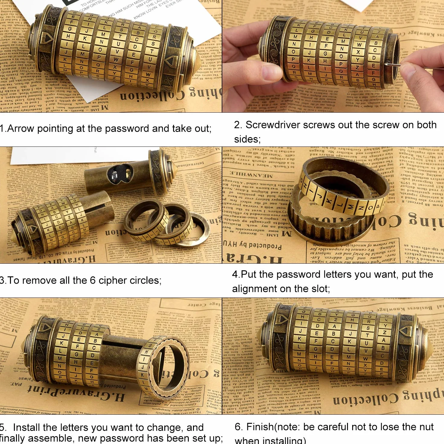 TUPARKA 5 sztuk Da Vinci Code Mini Cryptex Puzzle Boxes, interesujący kreatywny prezent brąz