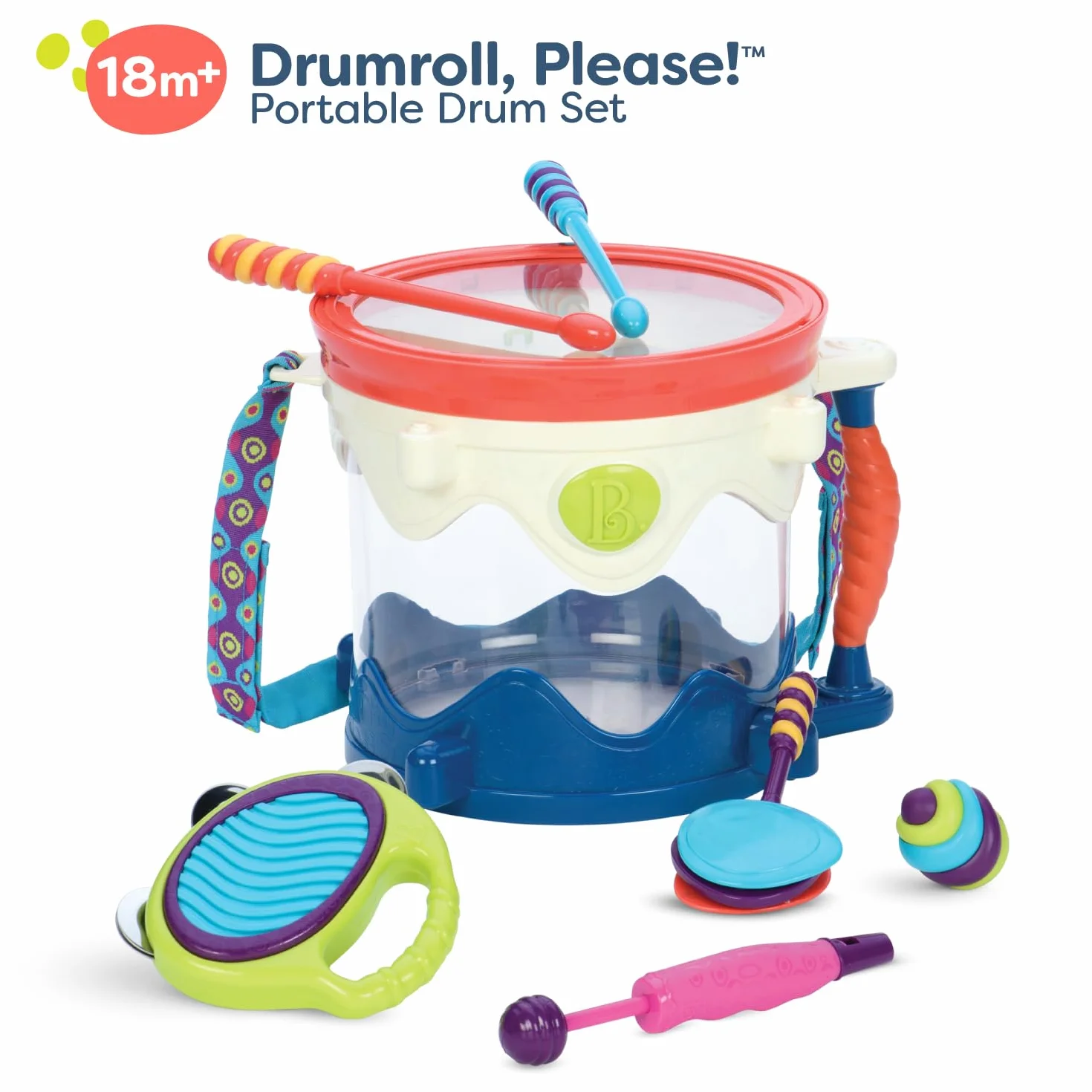 B. toys by Battat - B. Drumroll - zestaw perkusji do zabawy (zawiera 7 instrumentów perkusyjnych dla dzieci)