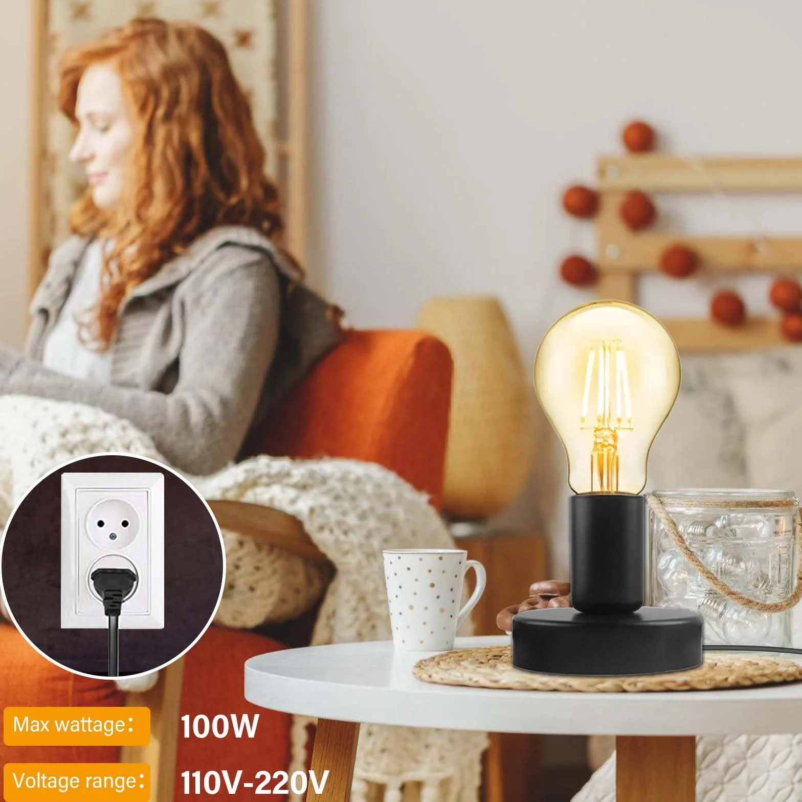 Leikurvo 2 sztuki lamp biurkowych E27 z przełącznikiem kablowym, lampa stołowa w stylu vintage, oprawa E27, przemysłowa lampa biurkowa z wtyczką, do dekoracji domu, kawiarni, baru (bez lampy)