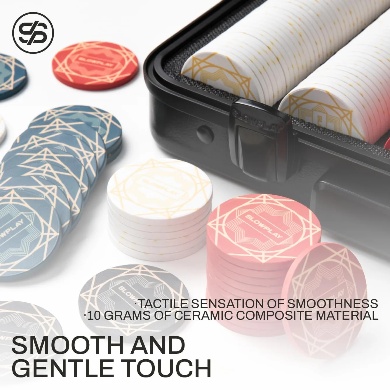 SLOWPLAY Ceramiczny zestaw żetonów do pokera Nash do Texas Hold'em, 500 szt. [z numerowanymi wartościami], żetony do pokera 43 mm, każdy po 12 g, zawiera wysokiej klasy obudowę z bardzo wytrzymałą