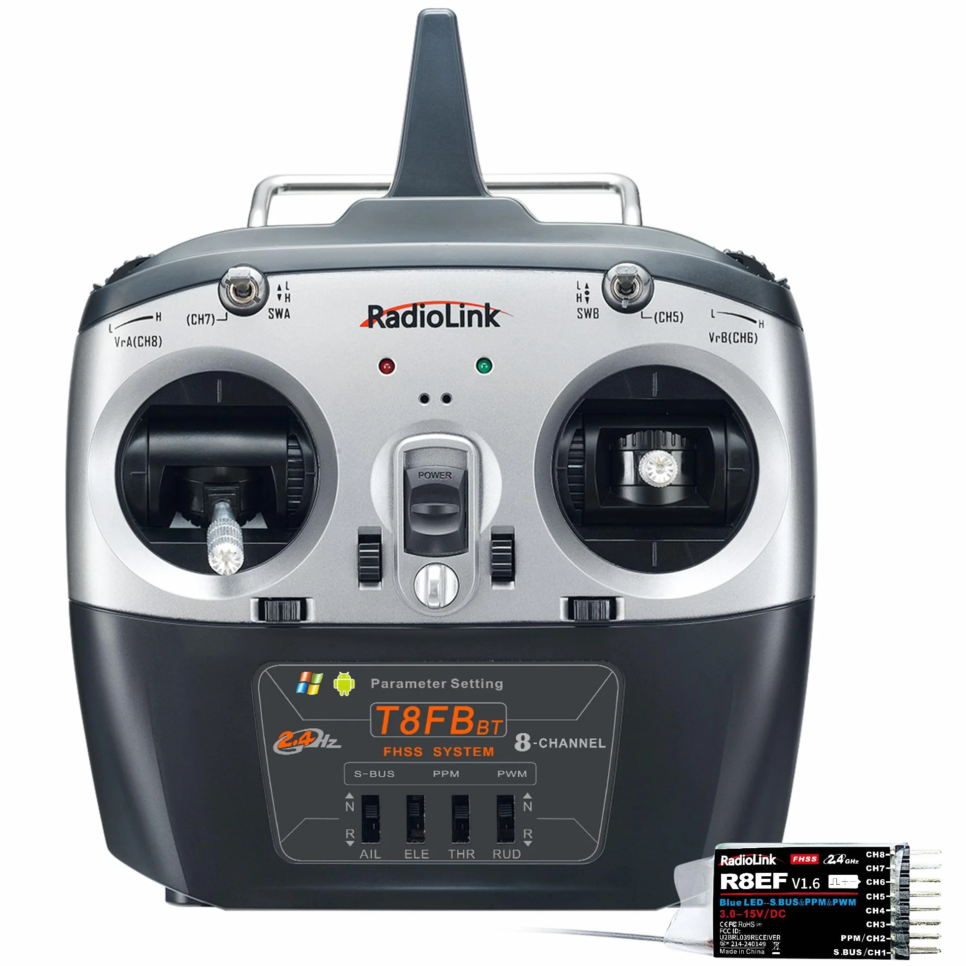 Radiolink T8FB 2,4 GHz 8-kanałowy zdalny nadajnik i odbiornik RC R8EF Kontroler Dual Stick dla RC Samolot Samolot Łódź Samochód i więcej (tryb 2)