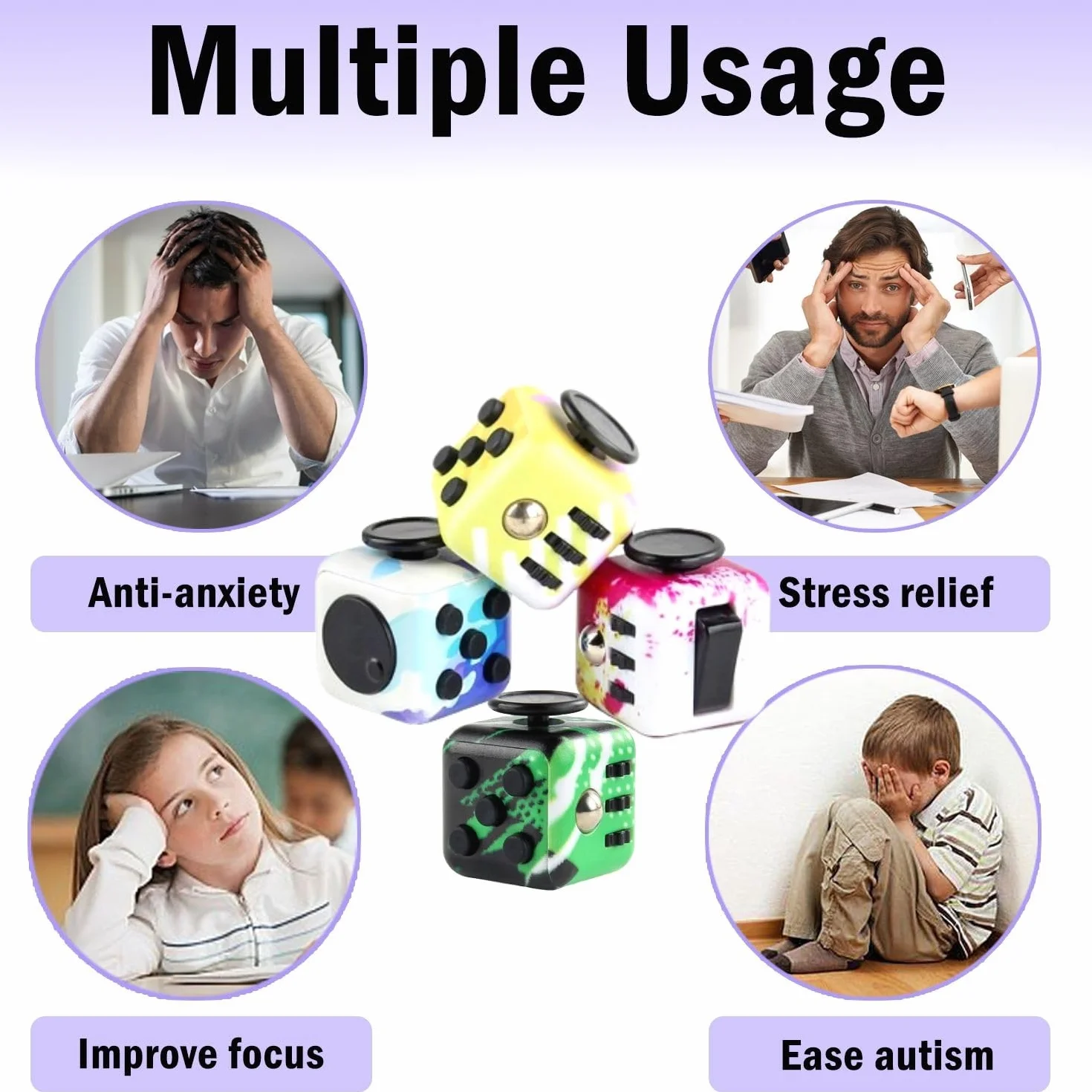 4Pcs Cube Toy Fidget Toy, Zabawka antystresowa przeciwlękowa, 6 funkcjonalnych zabawek antystresowych dla dorosłych i dzieci