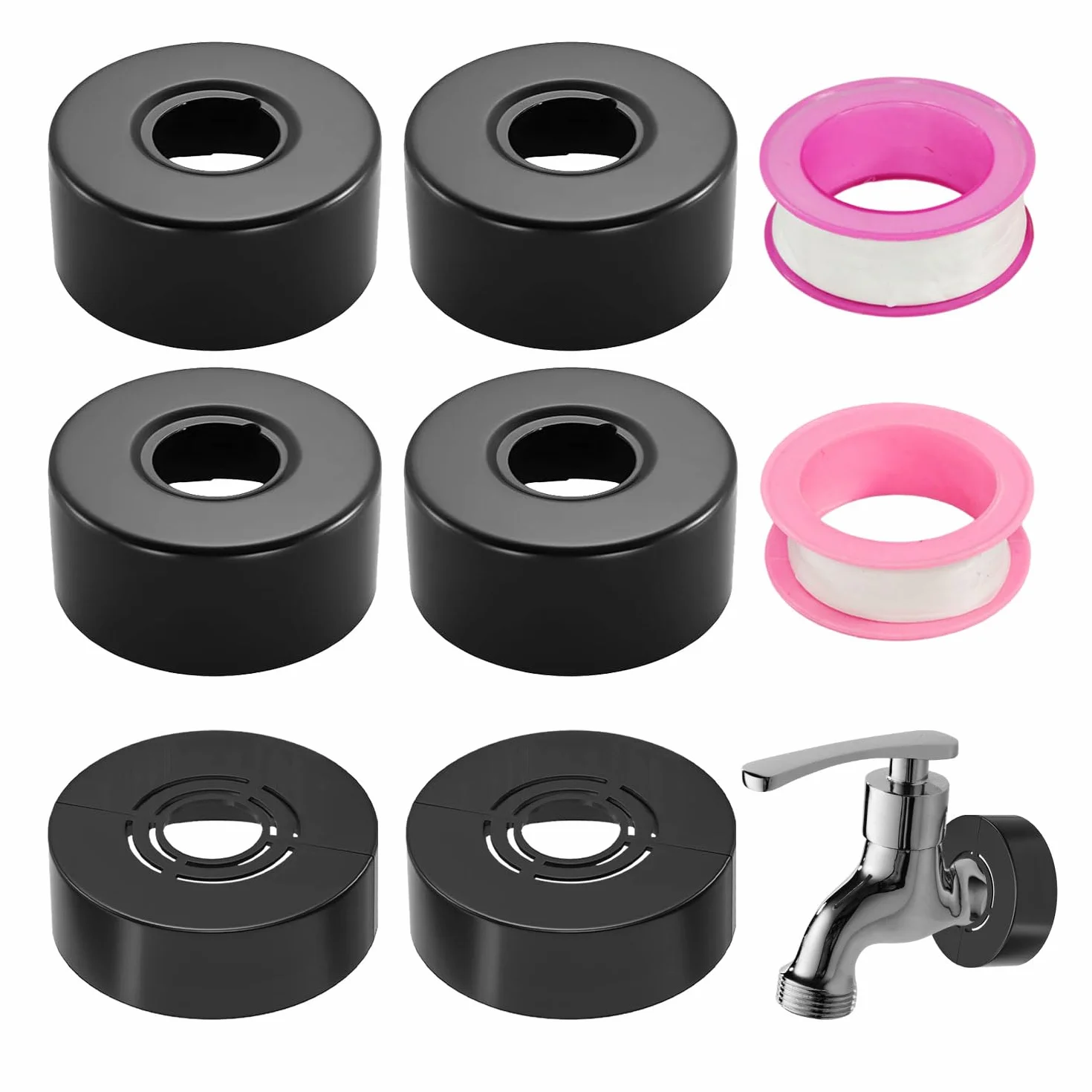 6 sztuk rozeta osłonowa czarna zestaw 25 mm i 20-32 mm rozeta armatura prysznicowa i osłona rury oseta gwintowana zakrywa nieestetyczne rury, łatwy montaż, w zestawie taśma uszczelniająca
