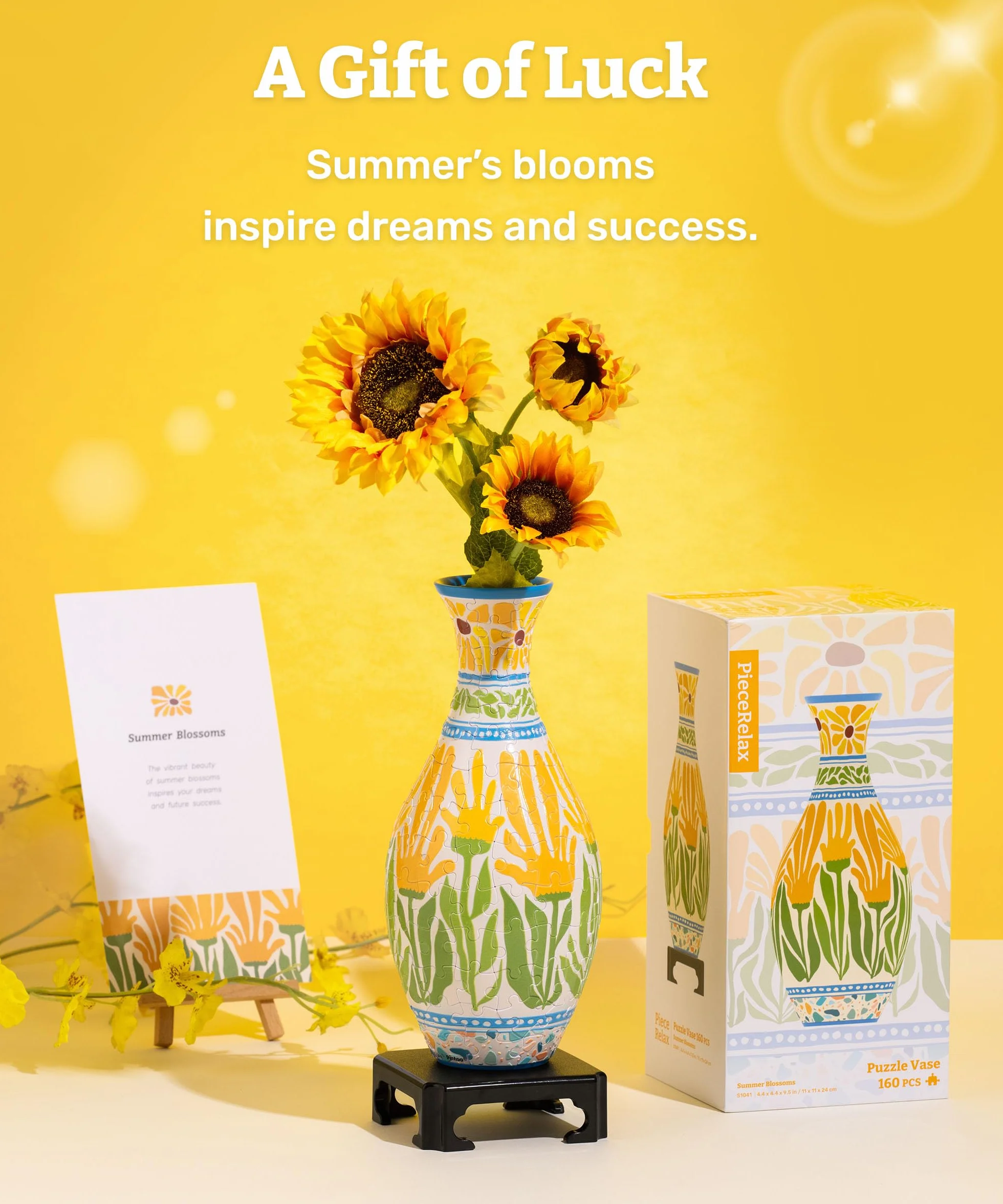 PieceRelax 3D Puzzle Wazon - Summer Blossom [S1041], 160 Elementów, Idealna Dekoracja do Wnętrz