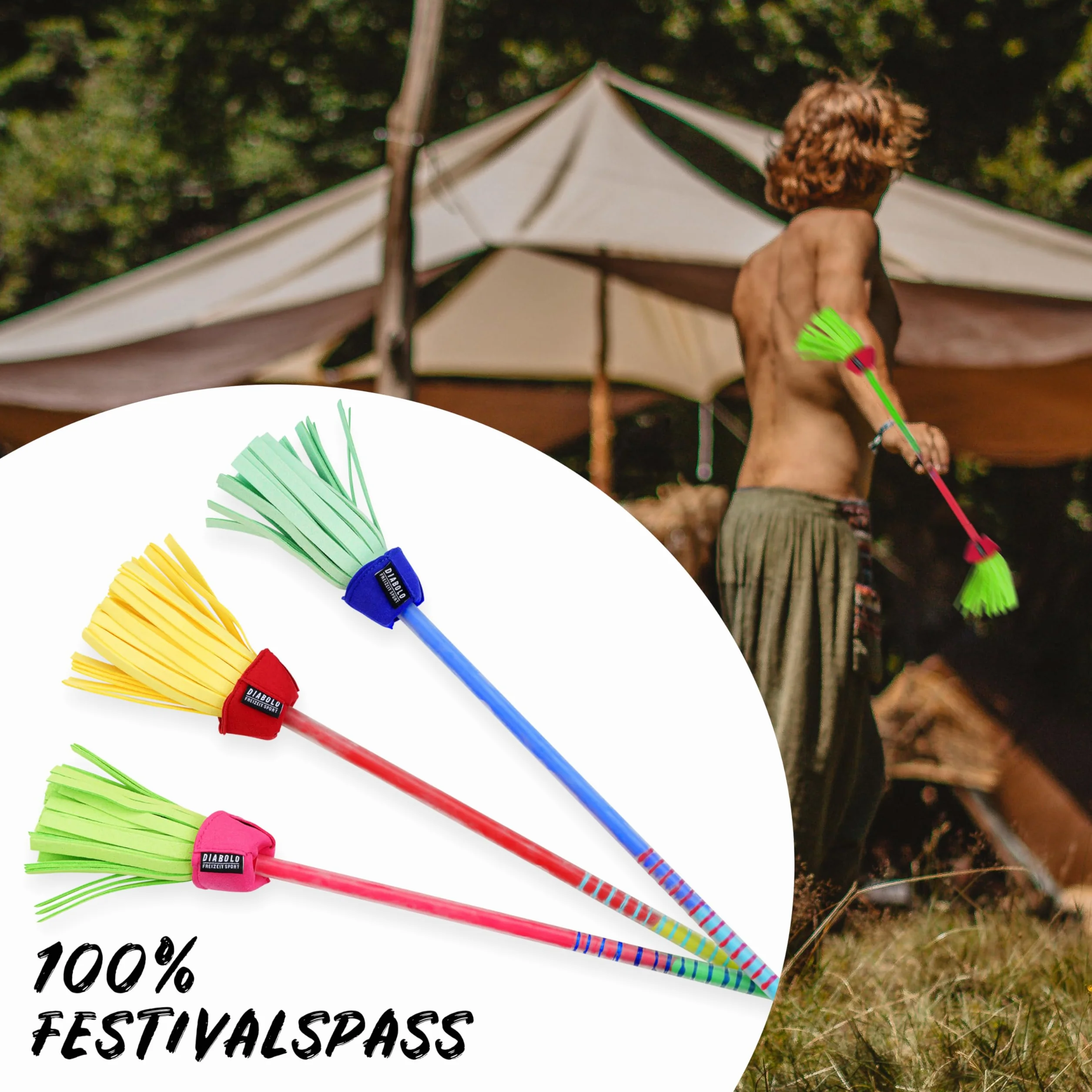 Diabolo Freizeitsport Flowerstick Pro Short (zielono-różowy) – krótki kij kwiatowy z włókna szklanego, w zestawie 2 pałeczki, reaktywne UV, ręcznie malowane, przyciąga wzrok, idealny dla