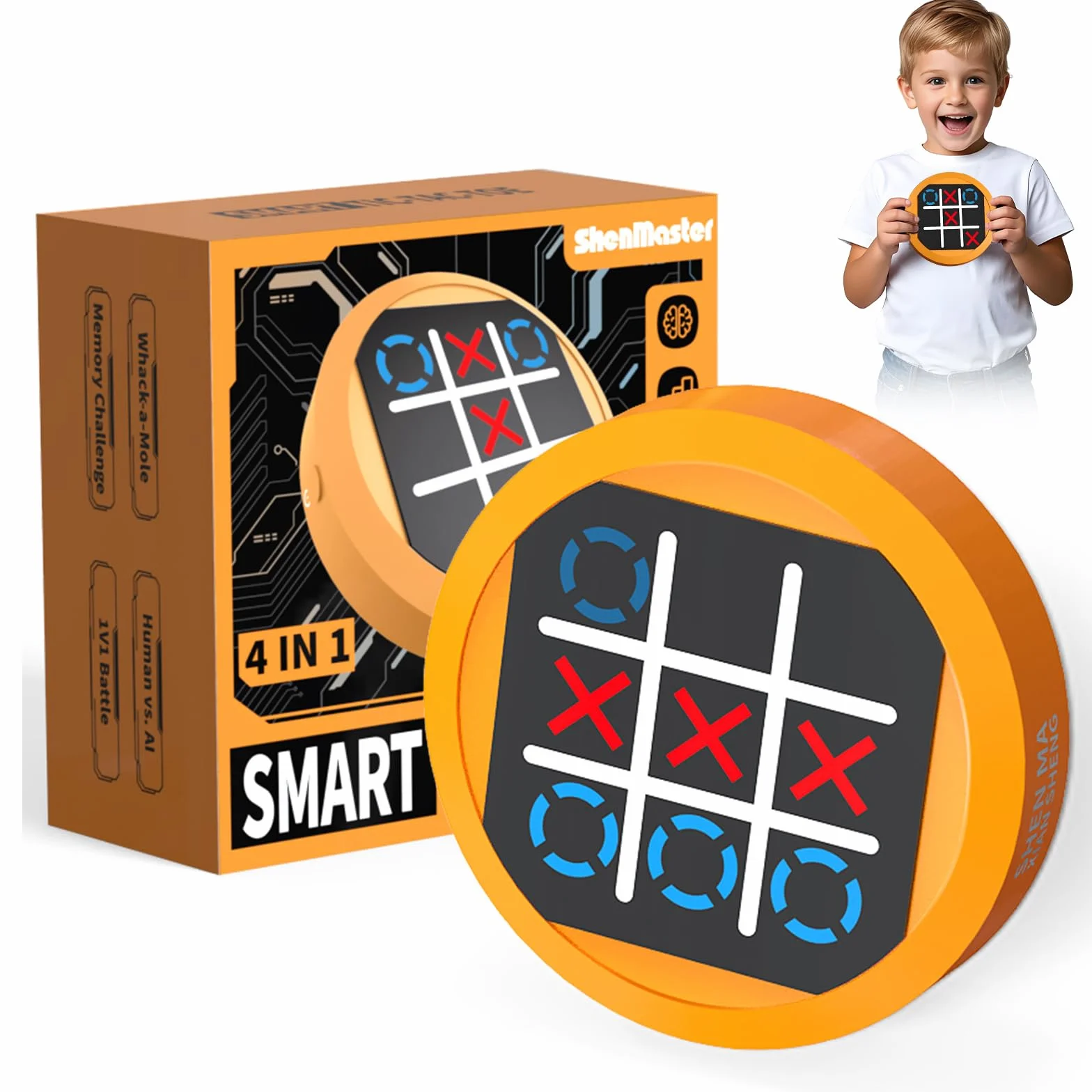 RoserRose 4 w 1 Tic-Tac-Toe gra planszowa, elektroniczna cyfrowa gra logiczna, prezenty wielkanocne, dla dorosłych i dzieci, przenośna gra rodzinna (żółta)