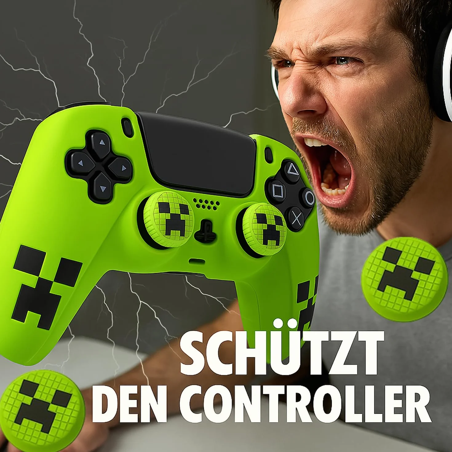 MatoSan Silikonowe Etui Antypoślizgowe do Kontrolerów Gier – Zielony z Nasadkami Thumbstick