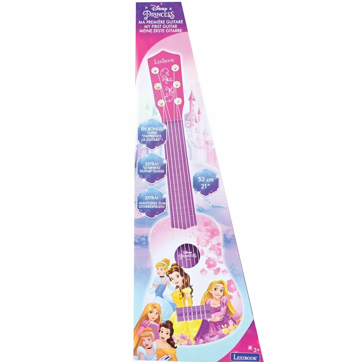 Lexibook Disney Princess Roszpunka Moja Gitara, 6 Strun Nylonowych, 53 cm, Przewodnik w Zestawie, Różowy, Fioletowy, K200DP