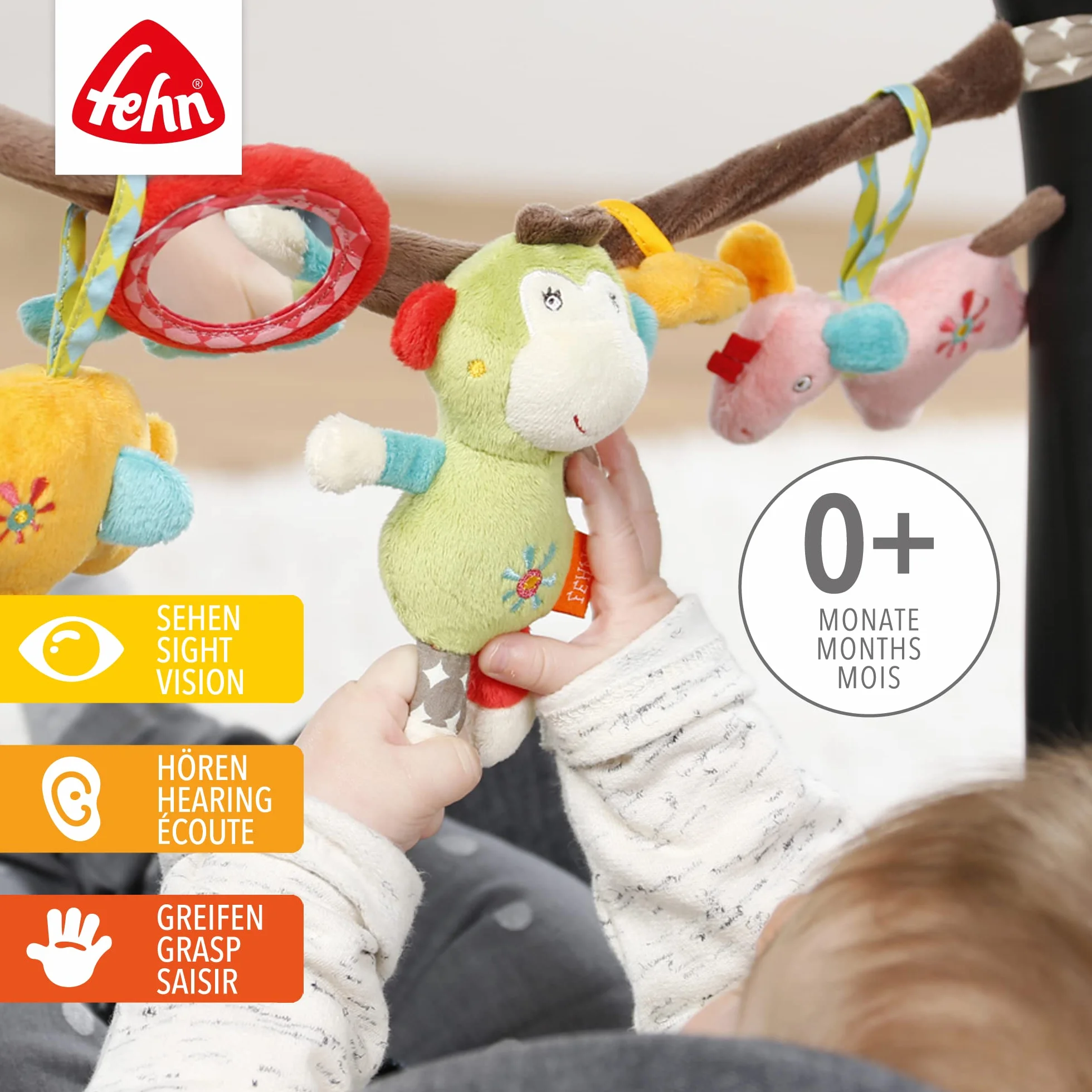 Fehn 74550 Łańcuszek do Wózka Dziecięcego Safari, Wielokolorowy, 45 cm