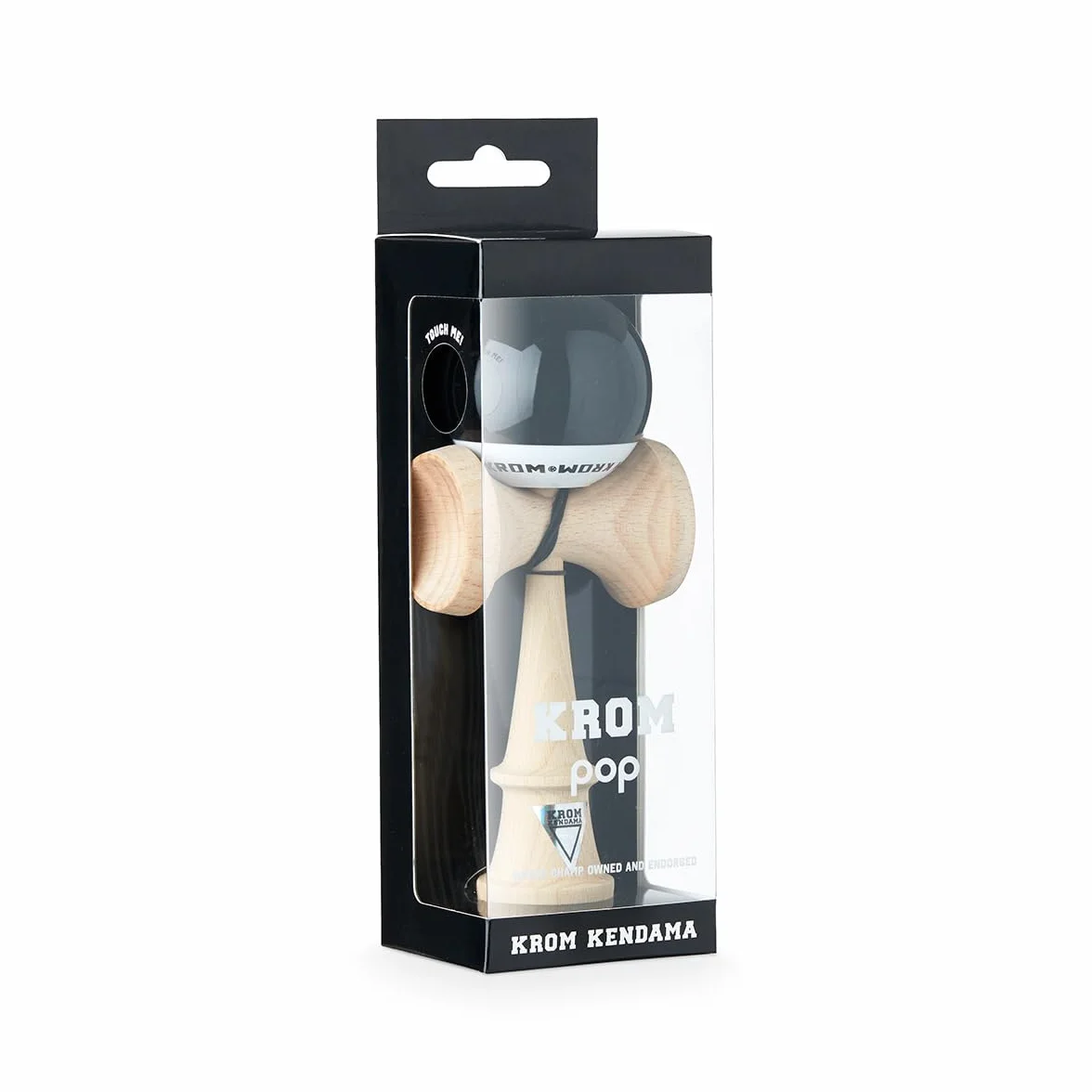 KROM Pro Kendama Drewniany bilboquet dla początkujących i zaawansowanych - Pop LOL Black - Bilboquet gra zręcznościowa do użytku na zewnątrz i wewnątrz - drewniana zabawka ze sznurkiem, piłka